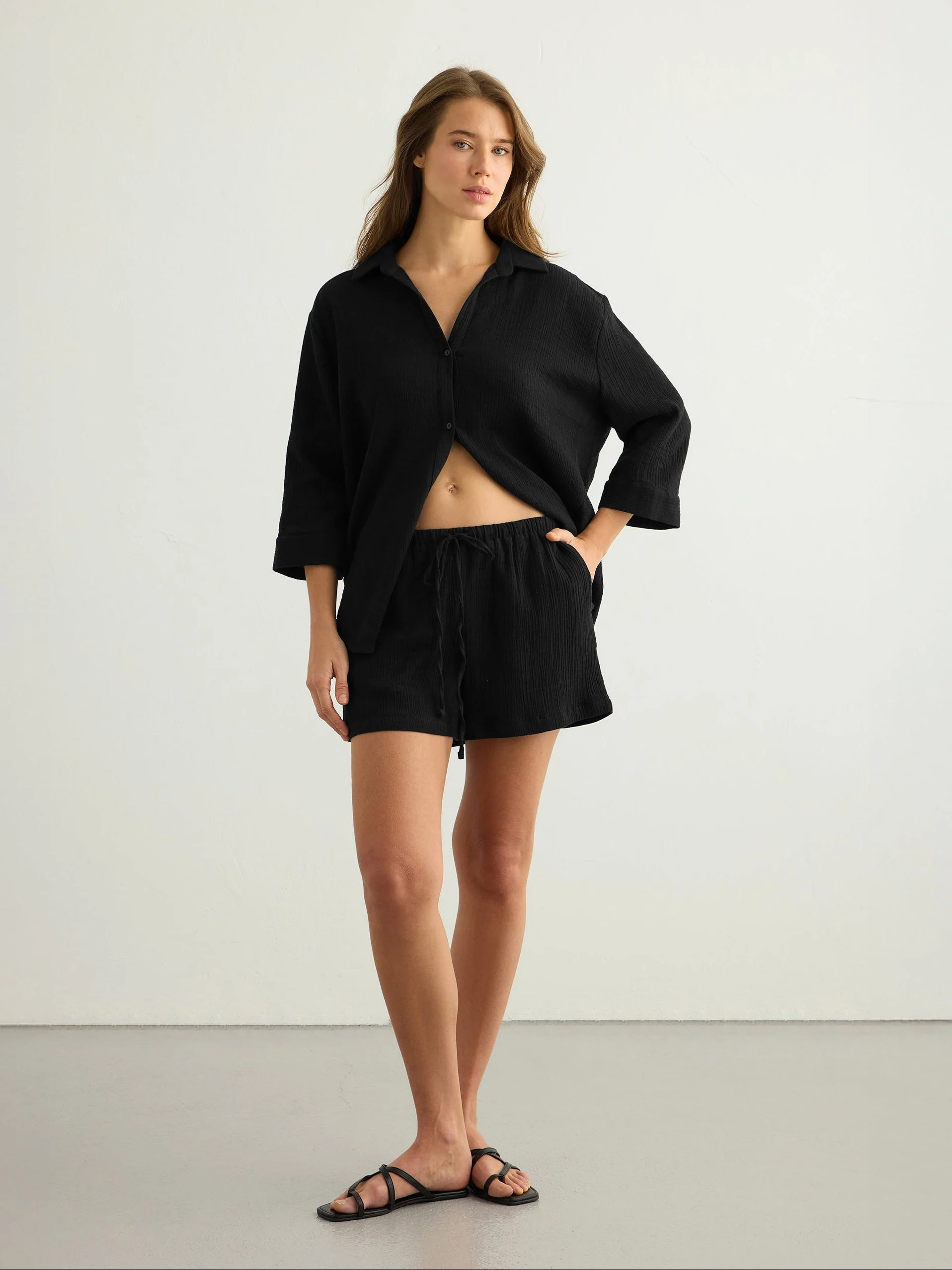 Aura Drawstring Shorts - Black - Image 4