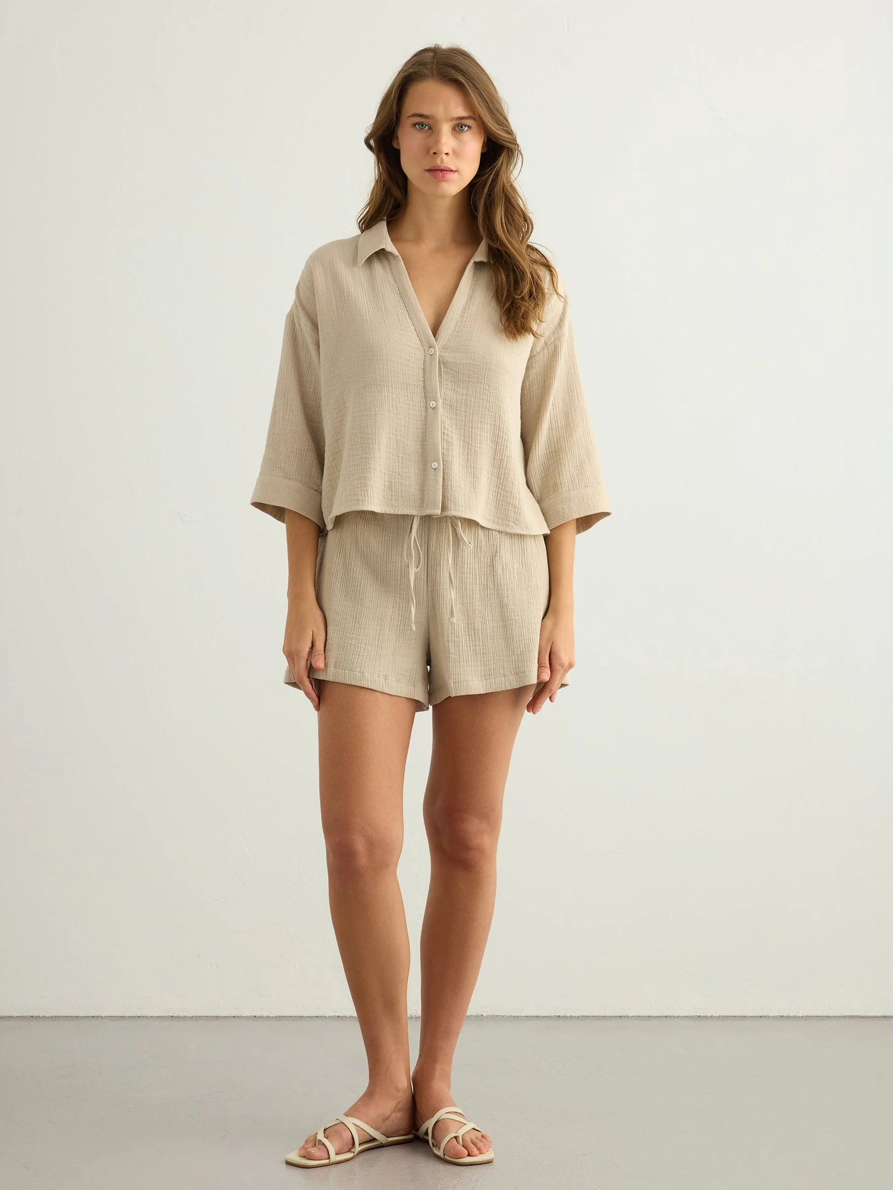 Aura Drawstring Shorts - Oatmeal - Image 2