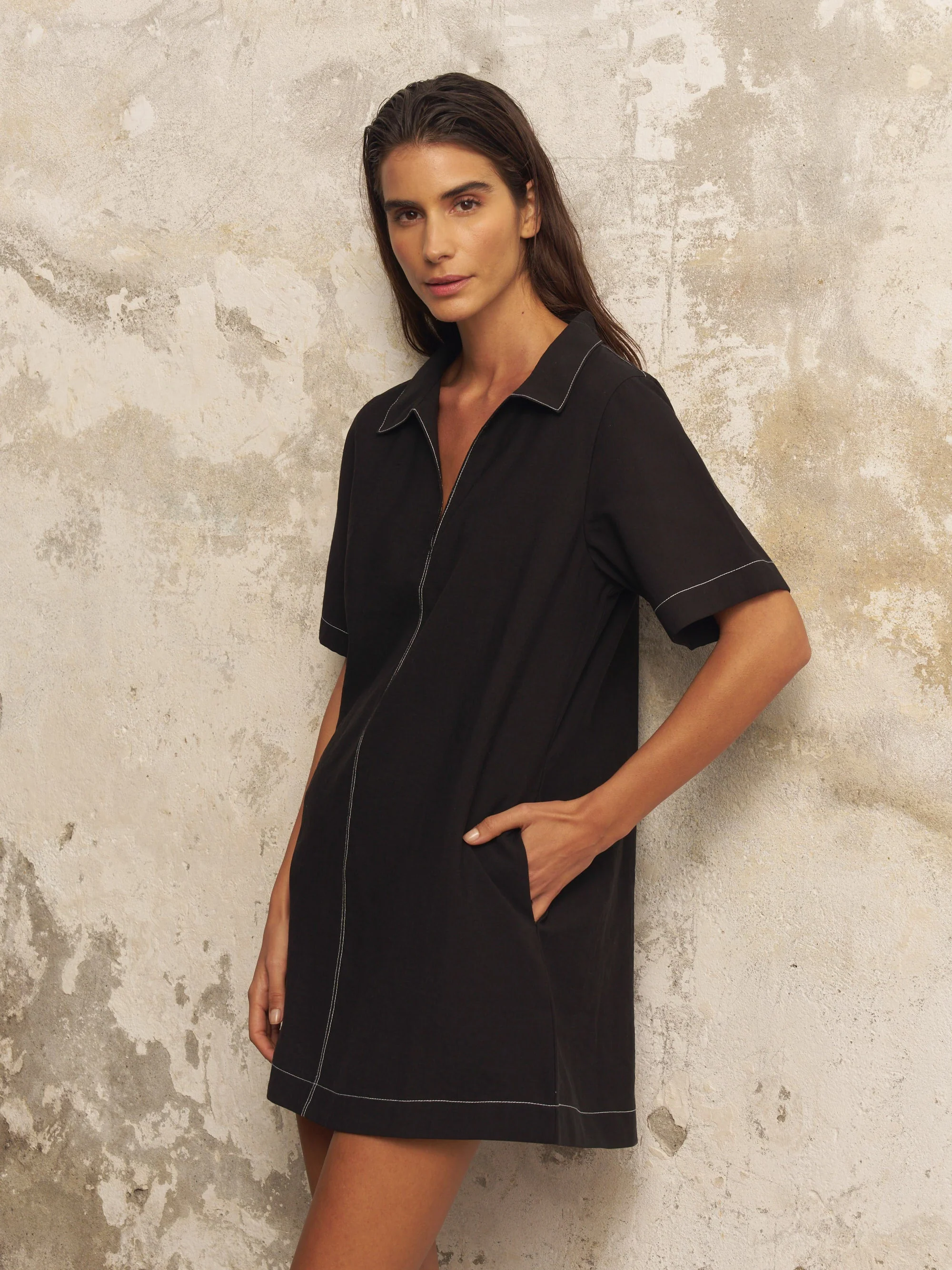 Mae Popover Mini Dress - Black - Image 5