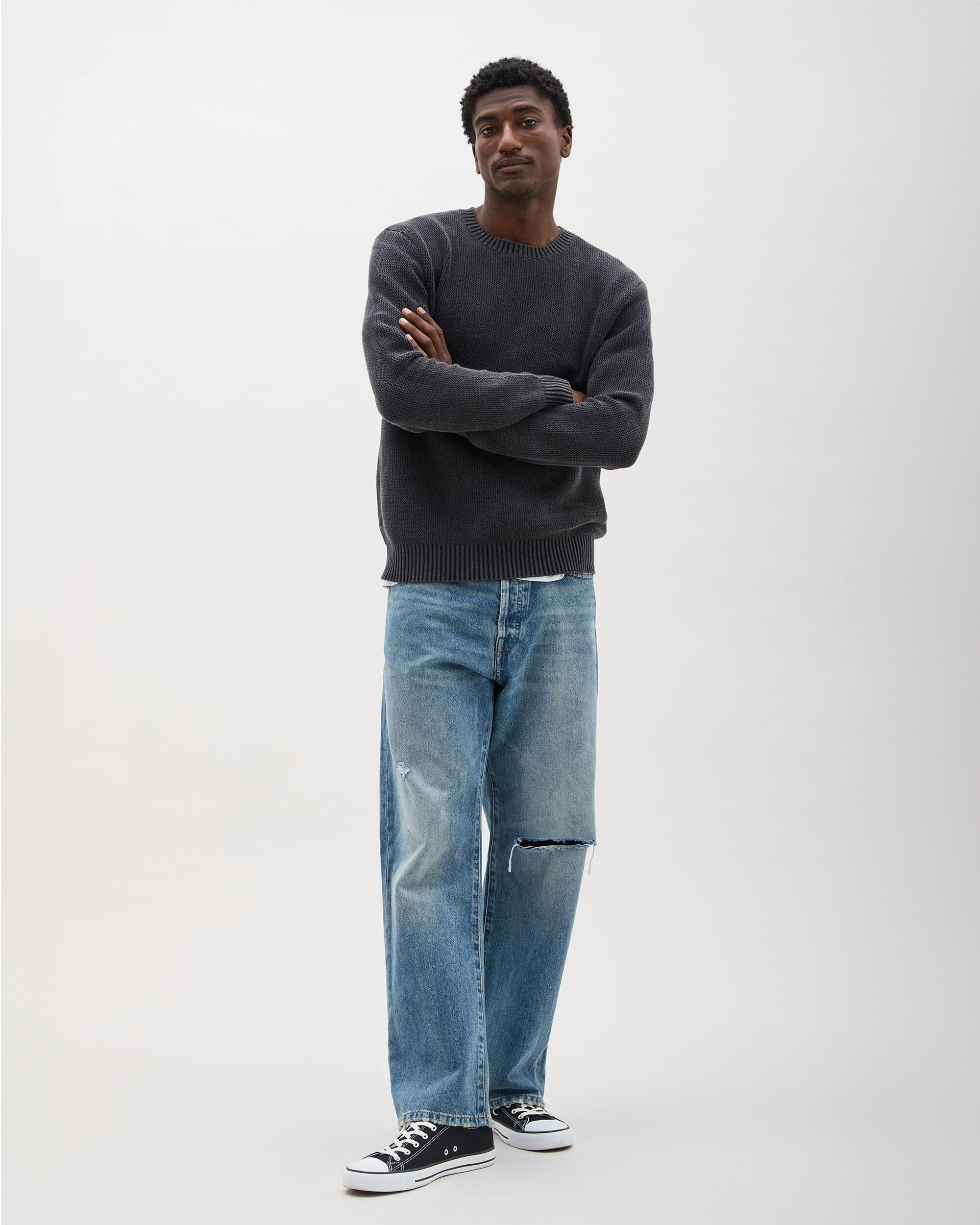 Mens Dune Open Knit Sweater - Cotton Sweater Knit - Black - Image 2
