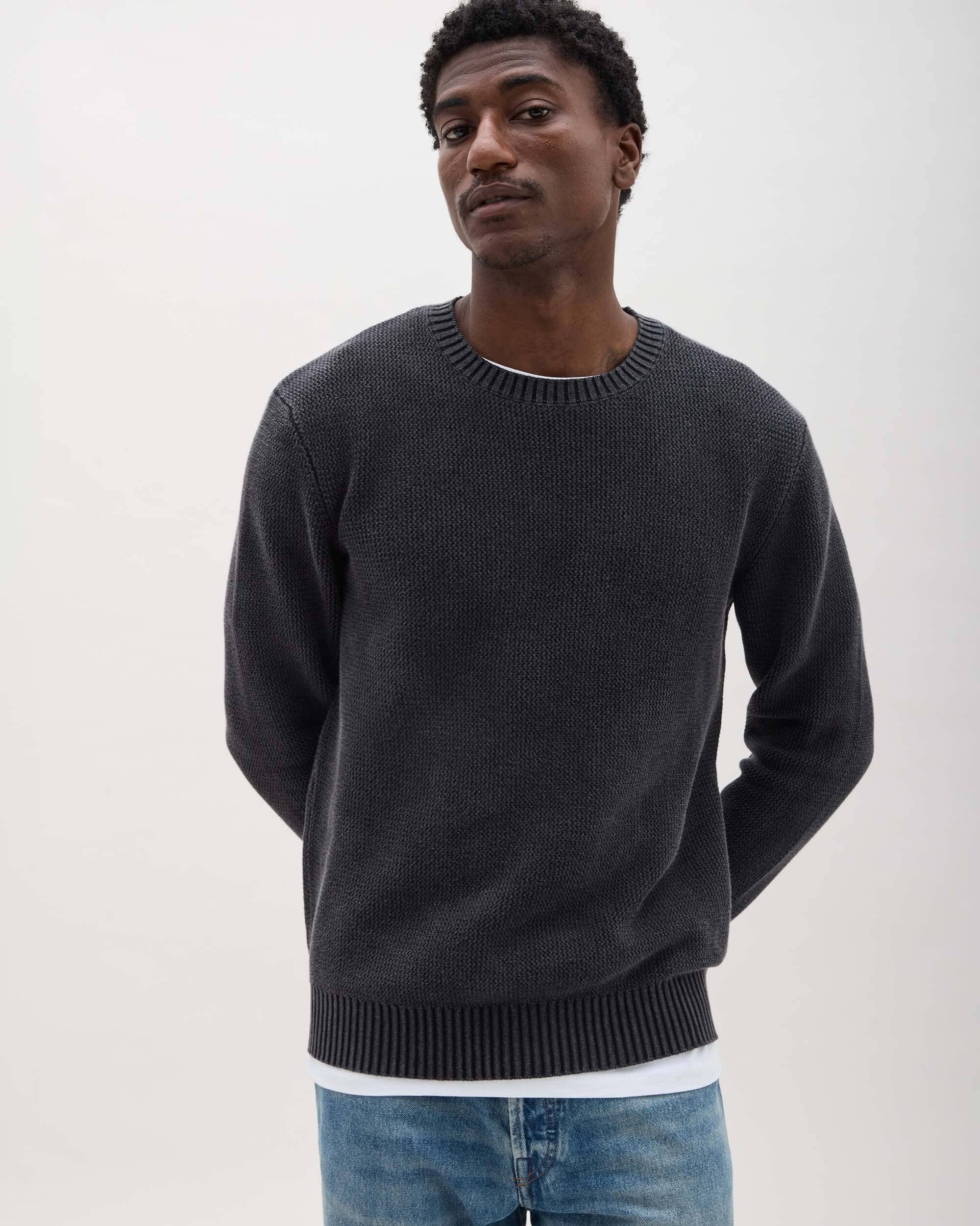 Mens Dune Open Knit Sweater - Cotton Sweater Knit - Black - Image 3