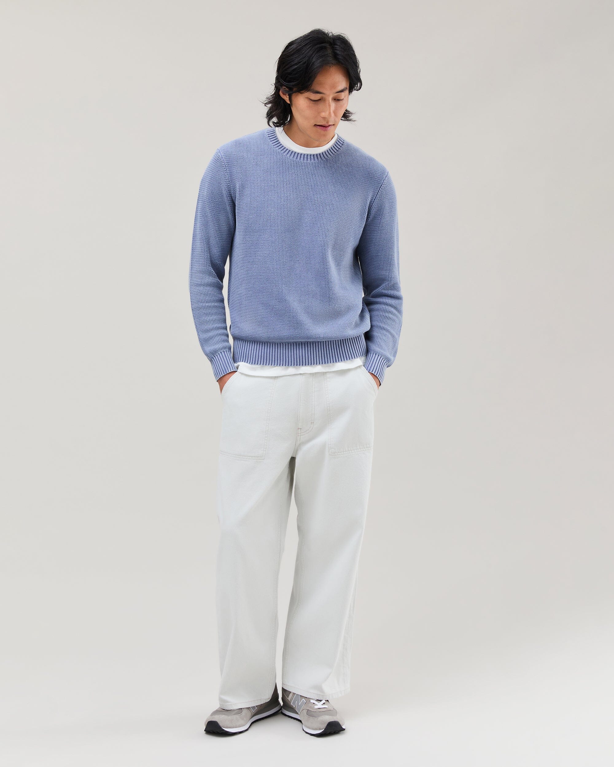 Mens Dune Open Knit Sweater - Cotton Sweater Knit - Vintage Indigo - Image 2