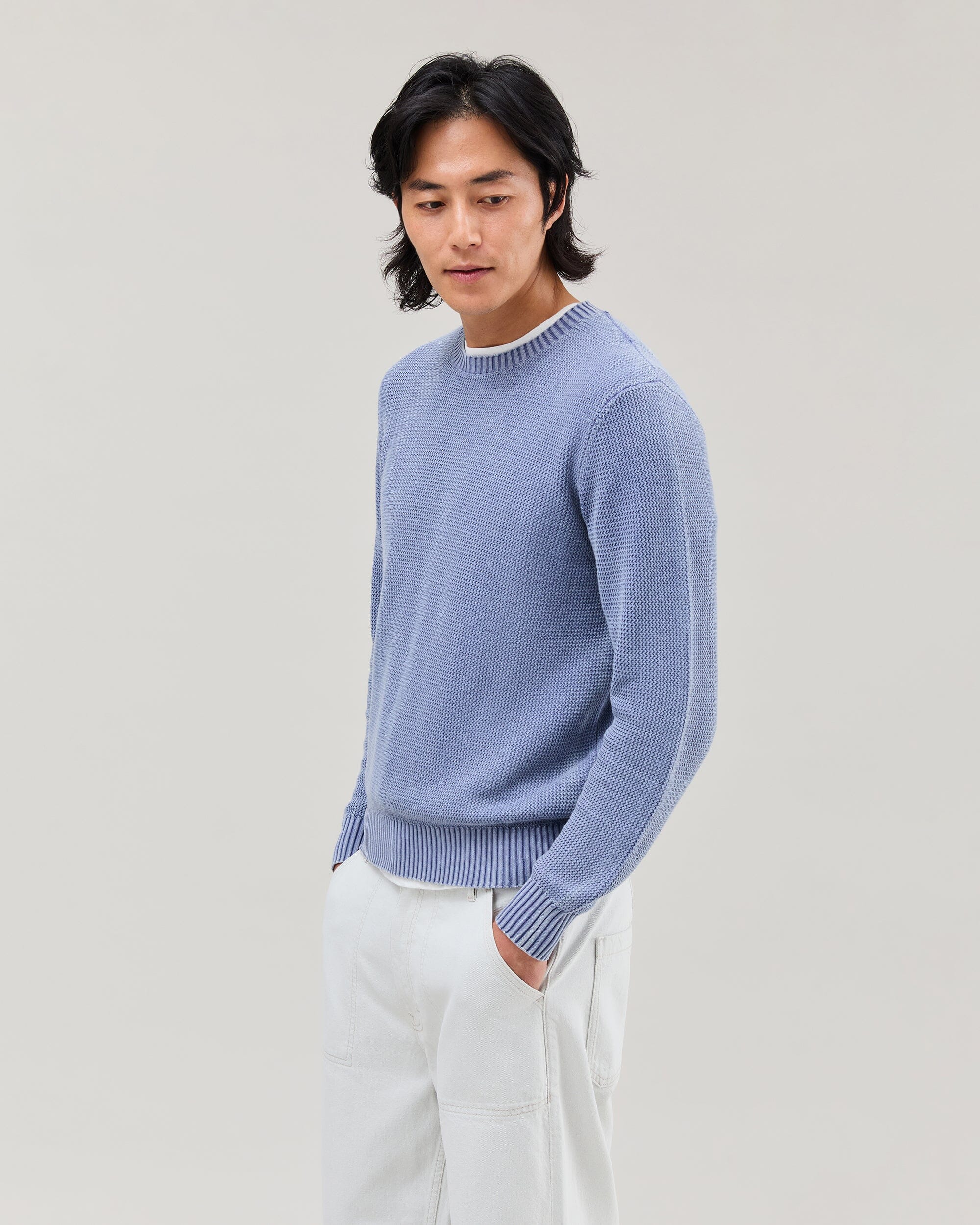 Mens Dune Open Knit Sweater - Cotton Sweater Knit - Vintage Indigo - Image 3