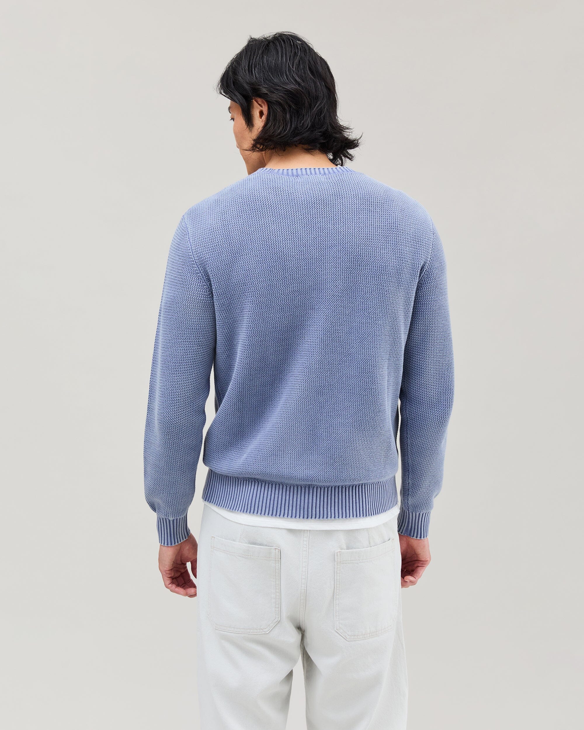 Mens Dune Open Knit Sweater - Cotton Sweater Knit - Vintage Indigo - Image 4