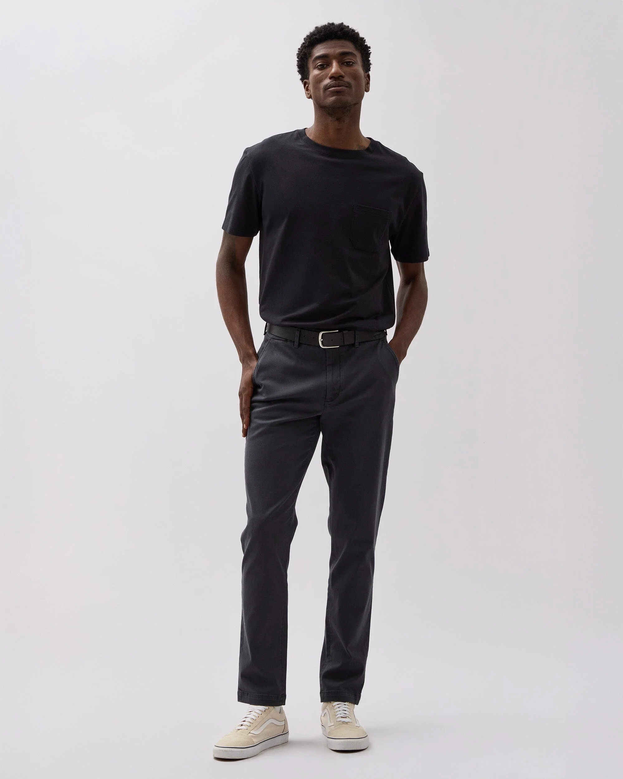 Mens Lightweight Chino - Stretch Cotton Twill - Black - Image 6