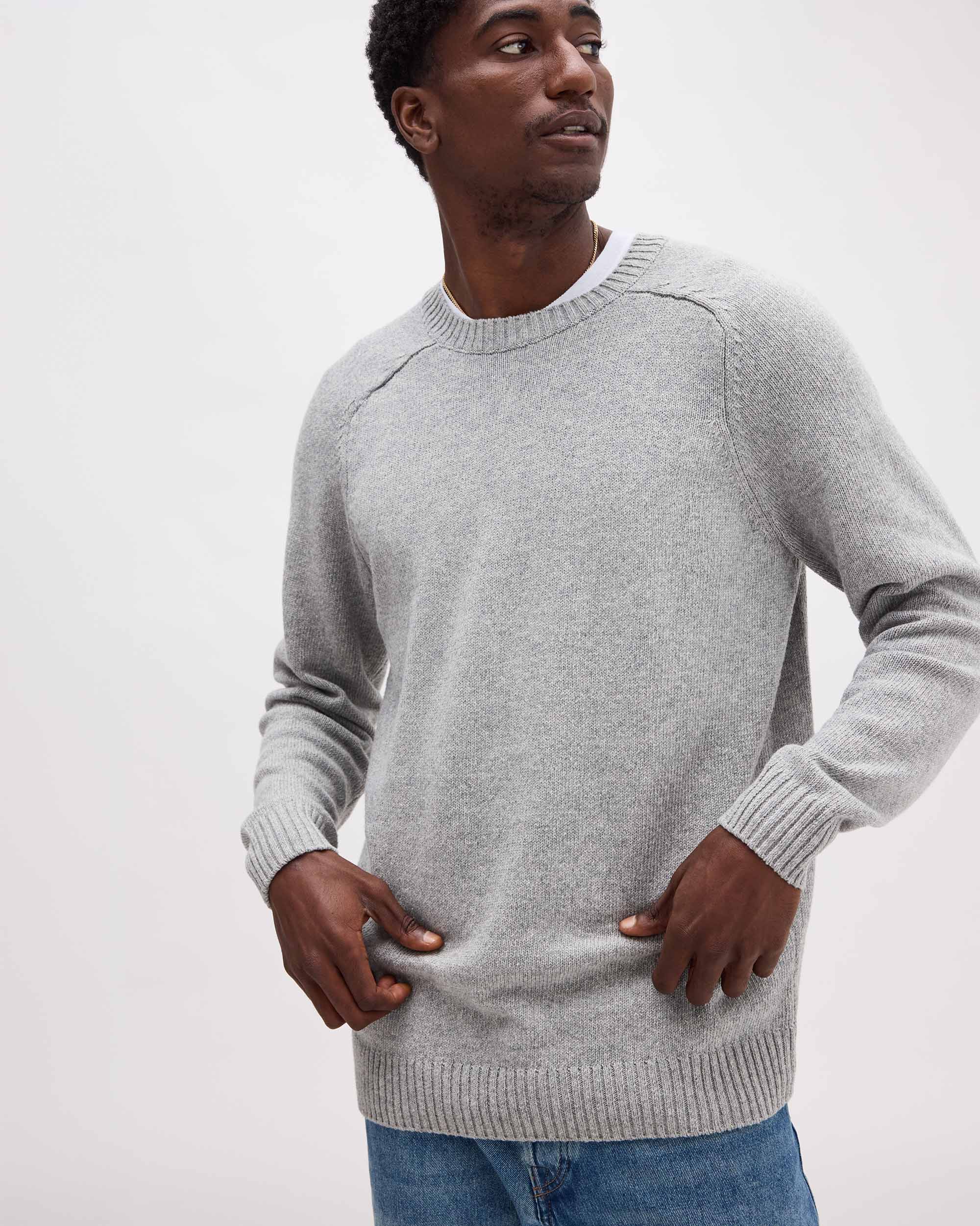 Mens Noel Sweater - Cotton Sweater Knit - Heather Grey - Image 3