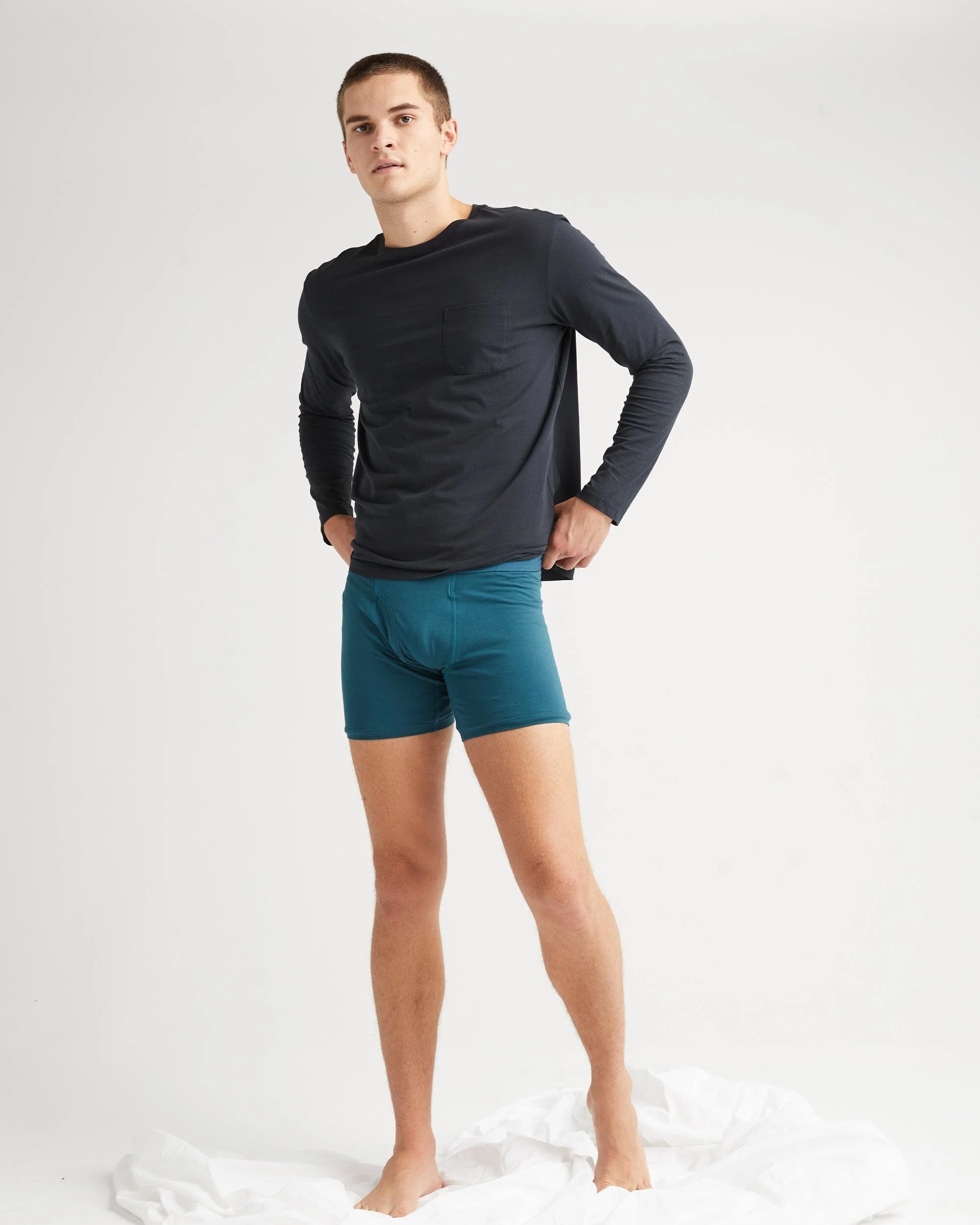 Mens Pima Long Sleeve Pocket Tee - Pima Cotton Jersey - Black - Image 2