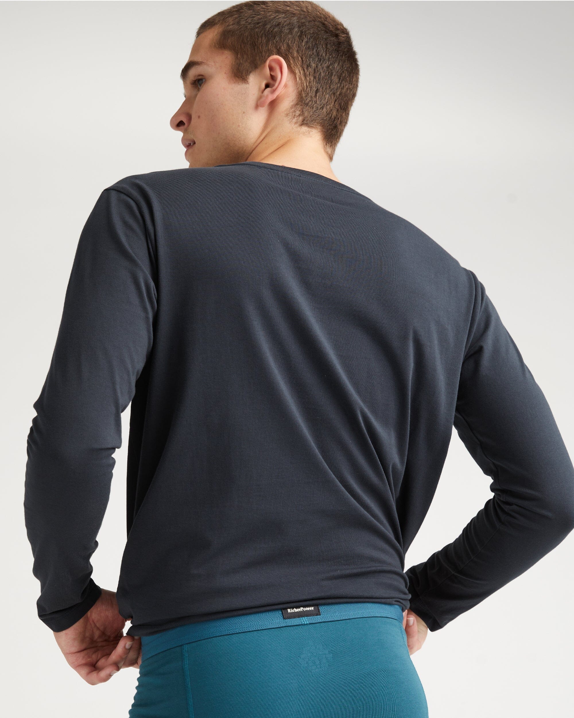 Mens Pima Long Sleeve Pocket Tee - Pima Cotton Jersey - Black - Image 3