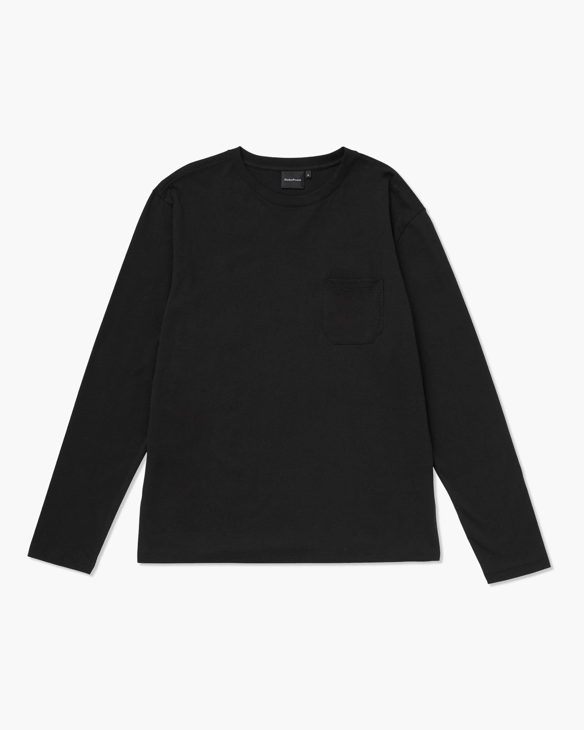 Mens Pima Long Sleeve Pocket Tee - Pima Cotton Jersey - Black - Image 4