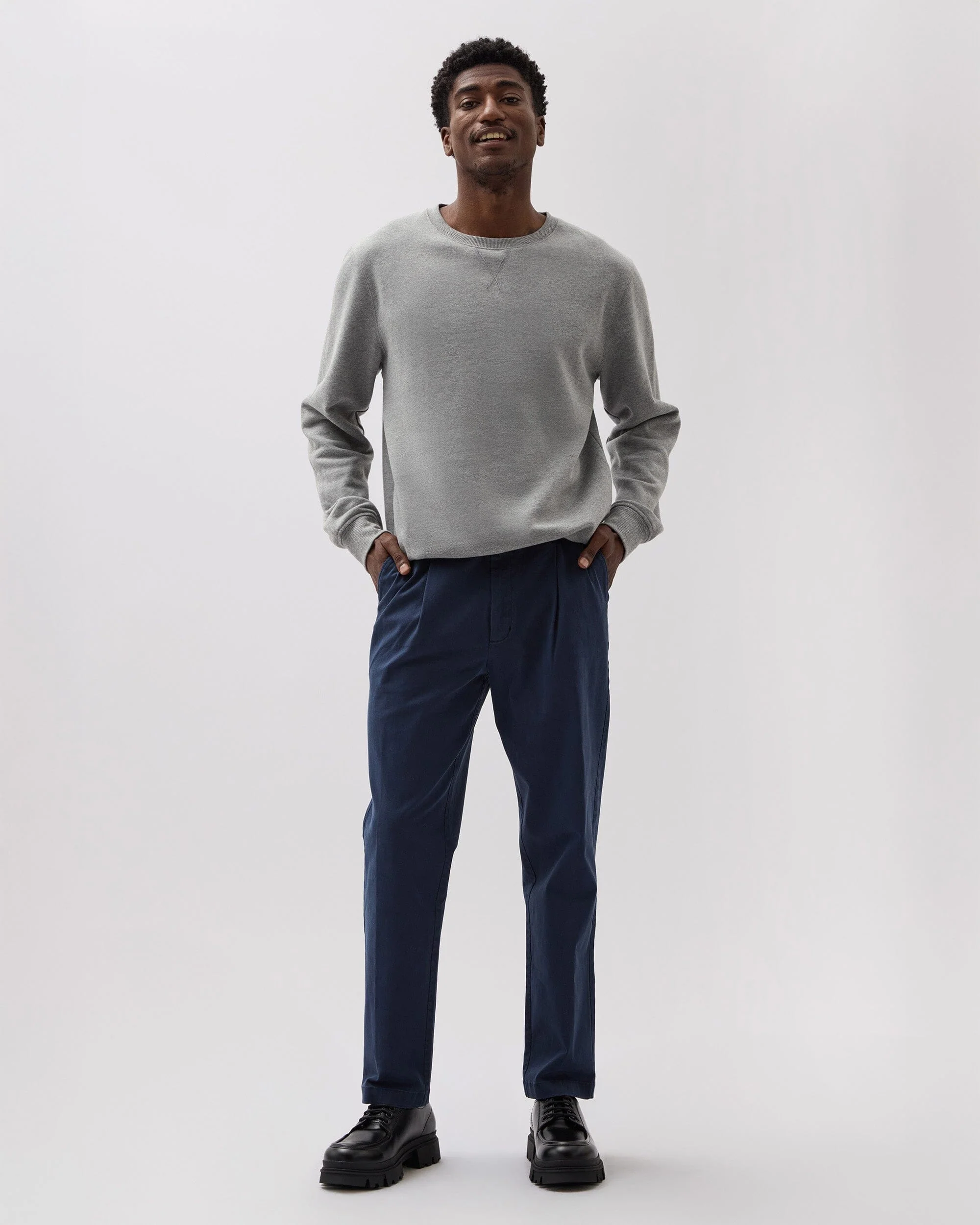 Mens Pleated Lightweight Chino - Stretch Cotton Twill - Blue Nights