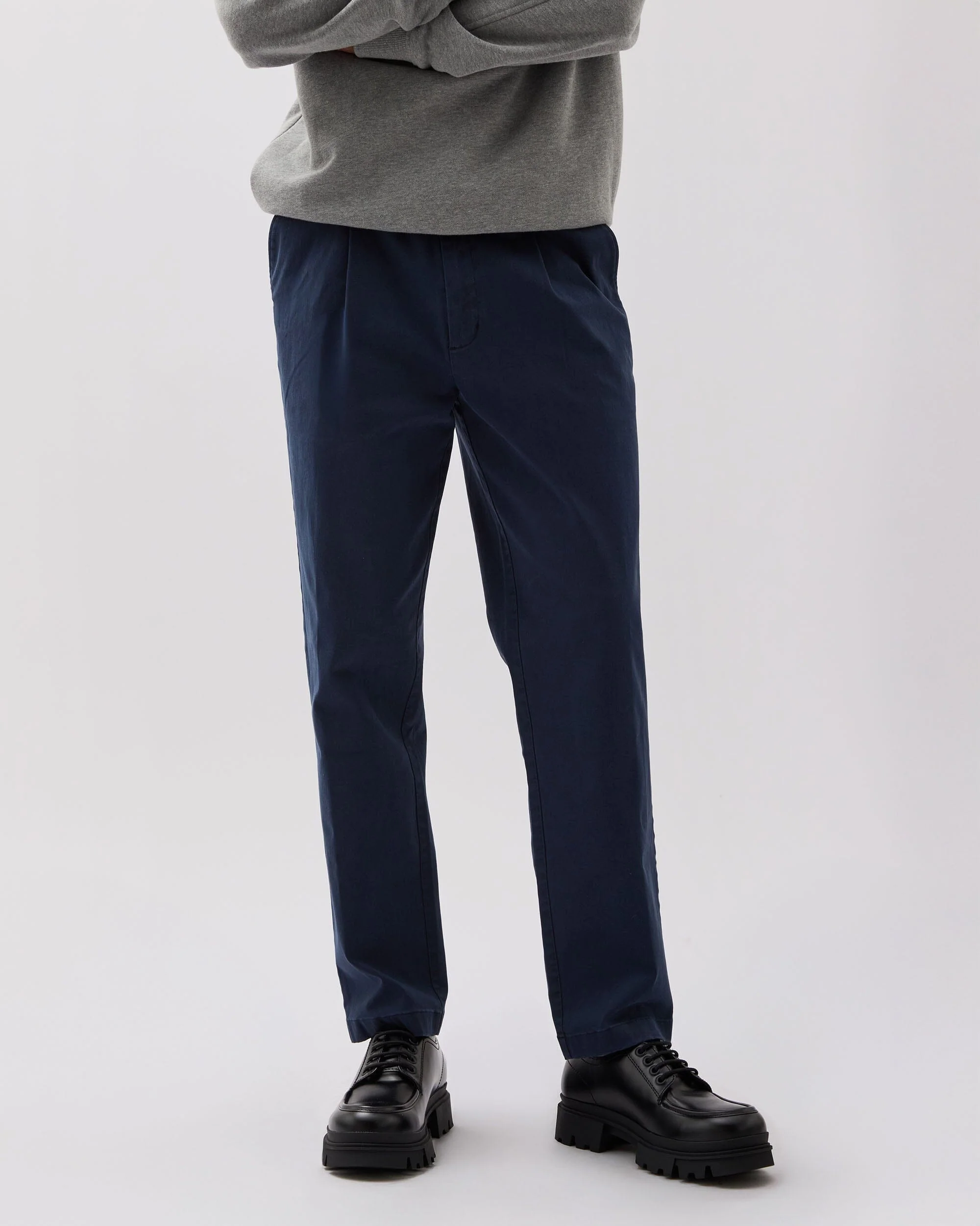 Mens Pleated Lightweight Chino - Stretch Cotton Twill - Blue Nights - Image 2