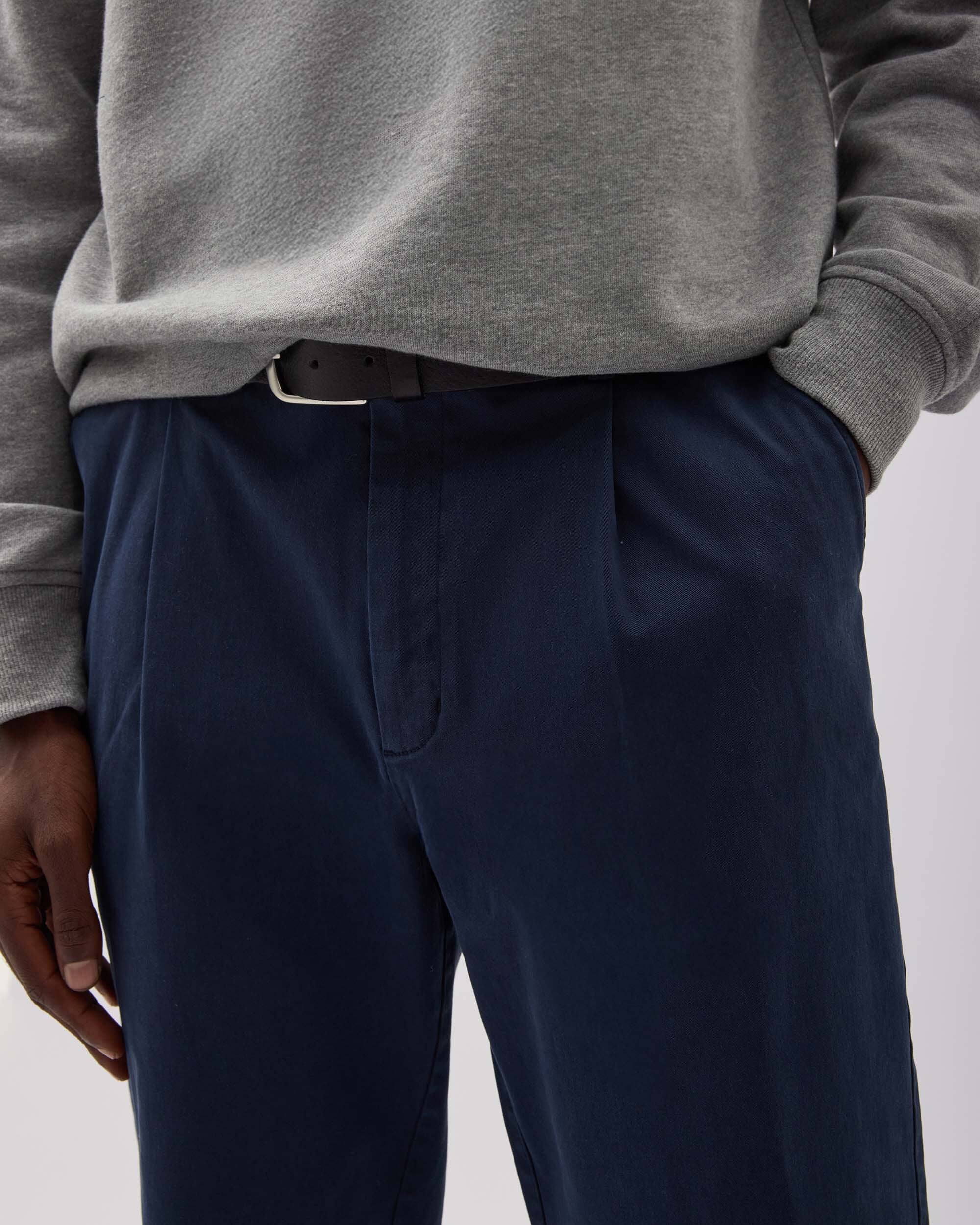 Mens Pleated Lightweight Chino - Stretch Cotton Twill - Blue Nights - Image 4