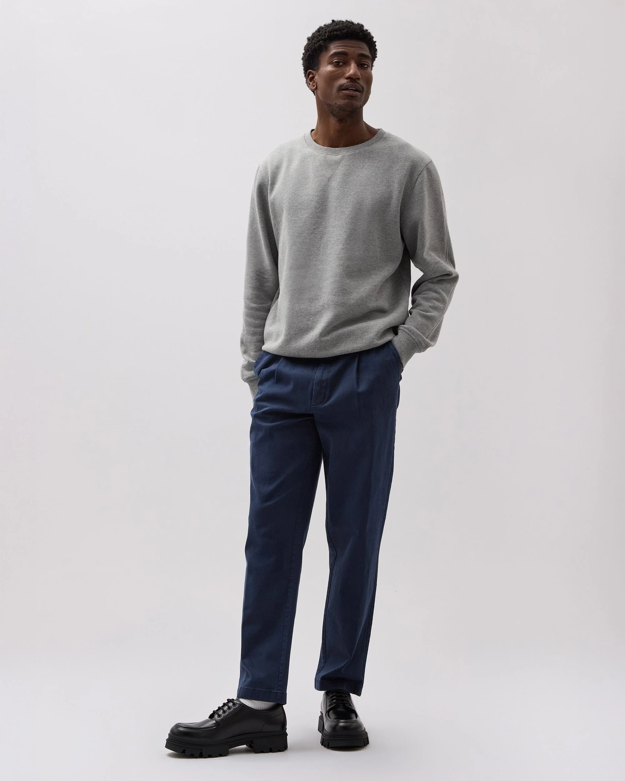 Mens Pleated Lightweight Chino - Stretch Cotton Twill - Blue Nights - Image 5