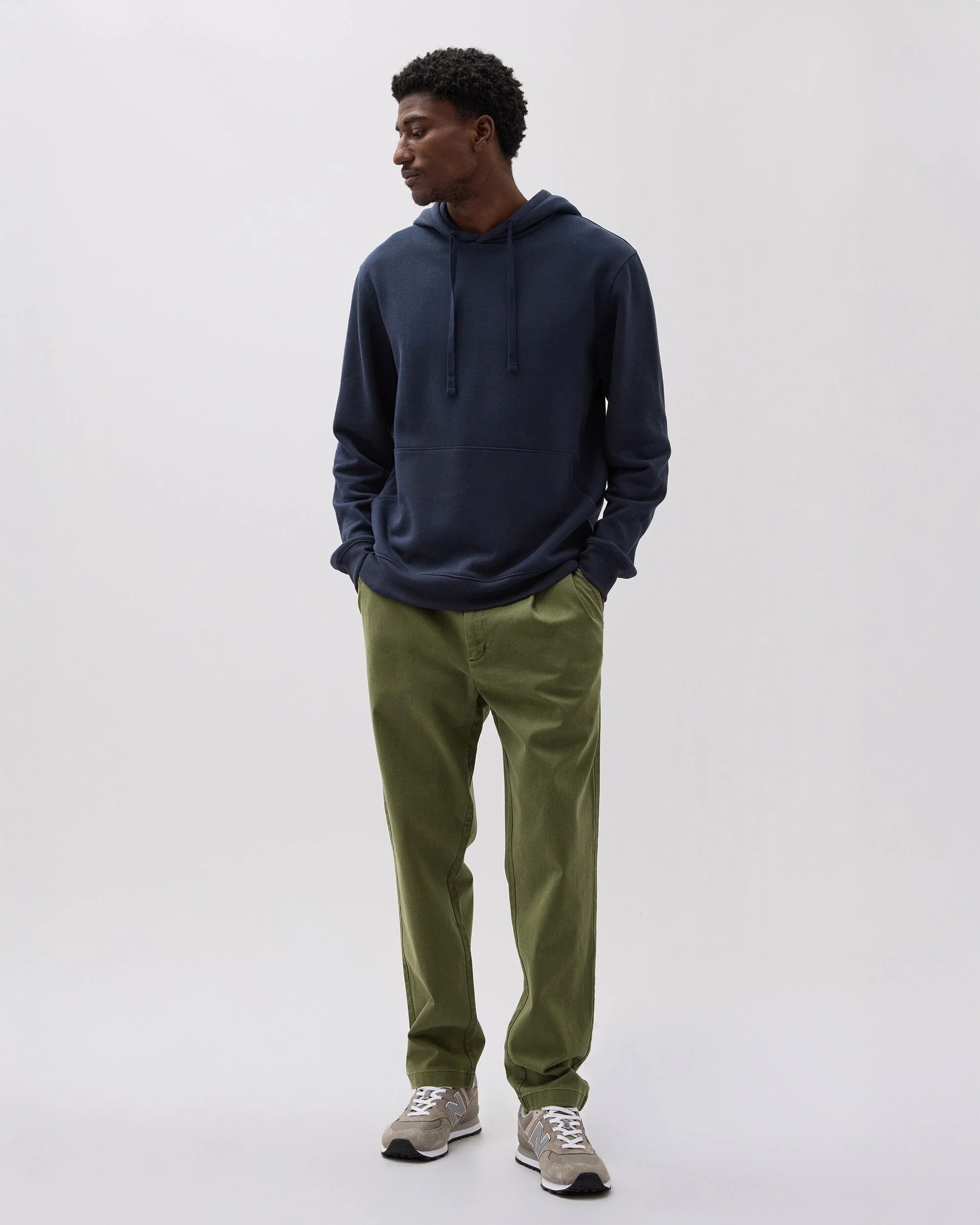 Mens Pleated Lightweight Chino - Stretch Cotton Twill - Cypress