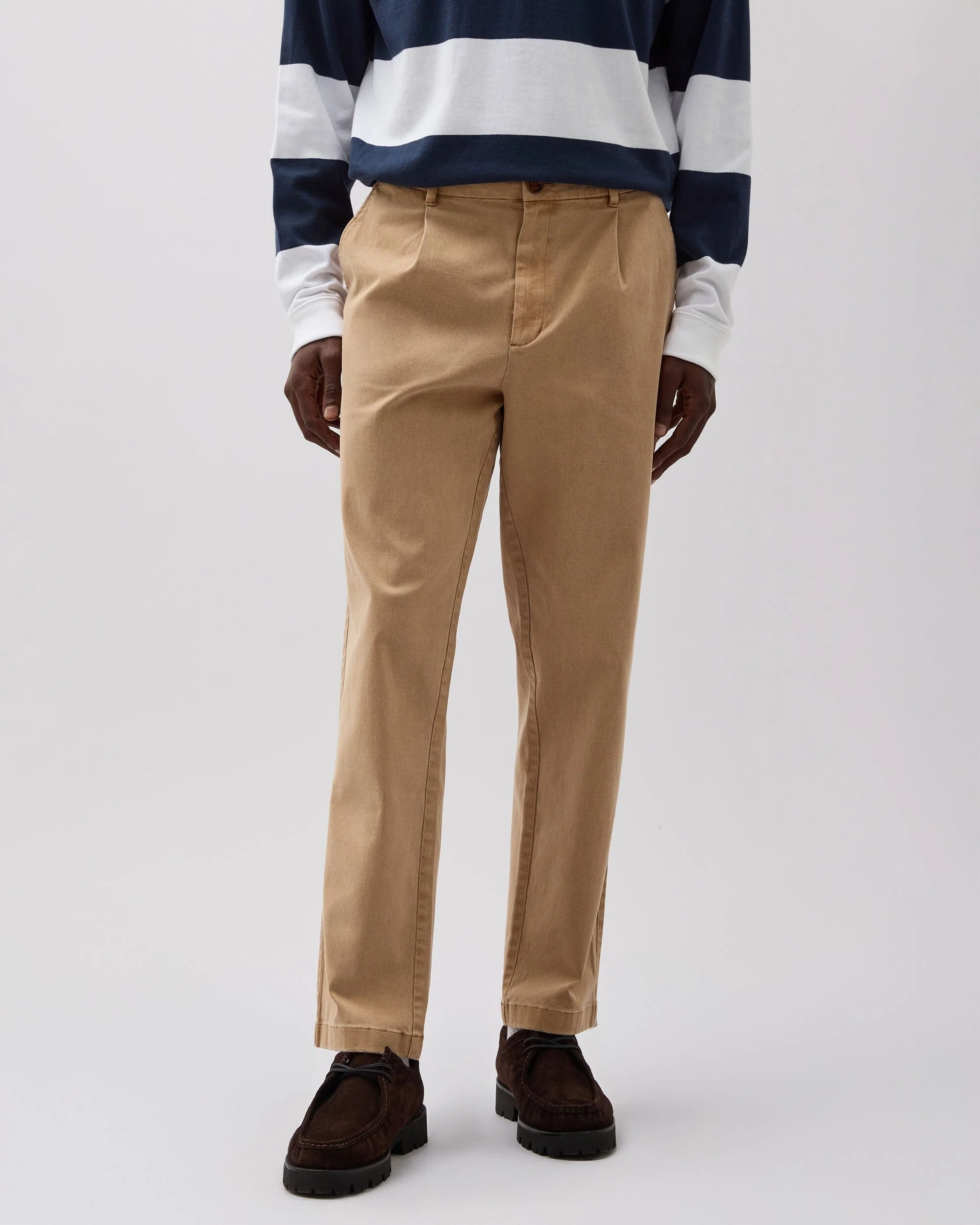 Mens Pleated Lightweight Chino - Stretch Cotton Twill - Khaki - Image 2