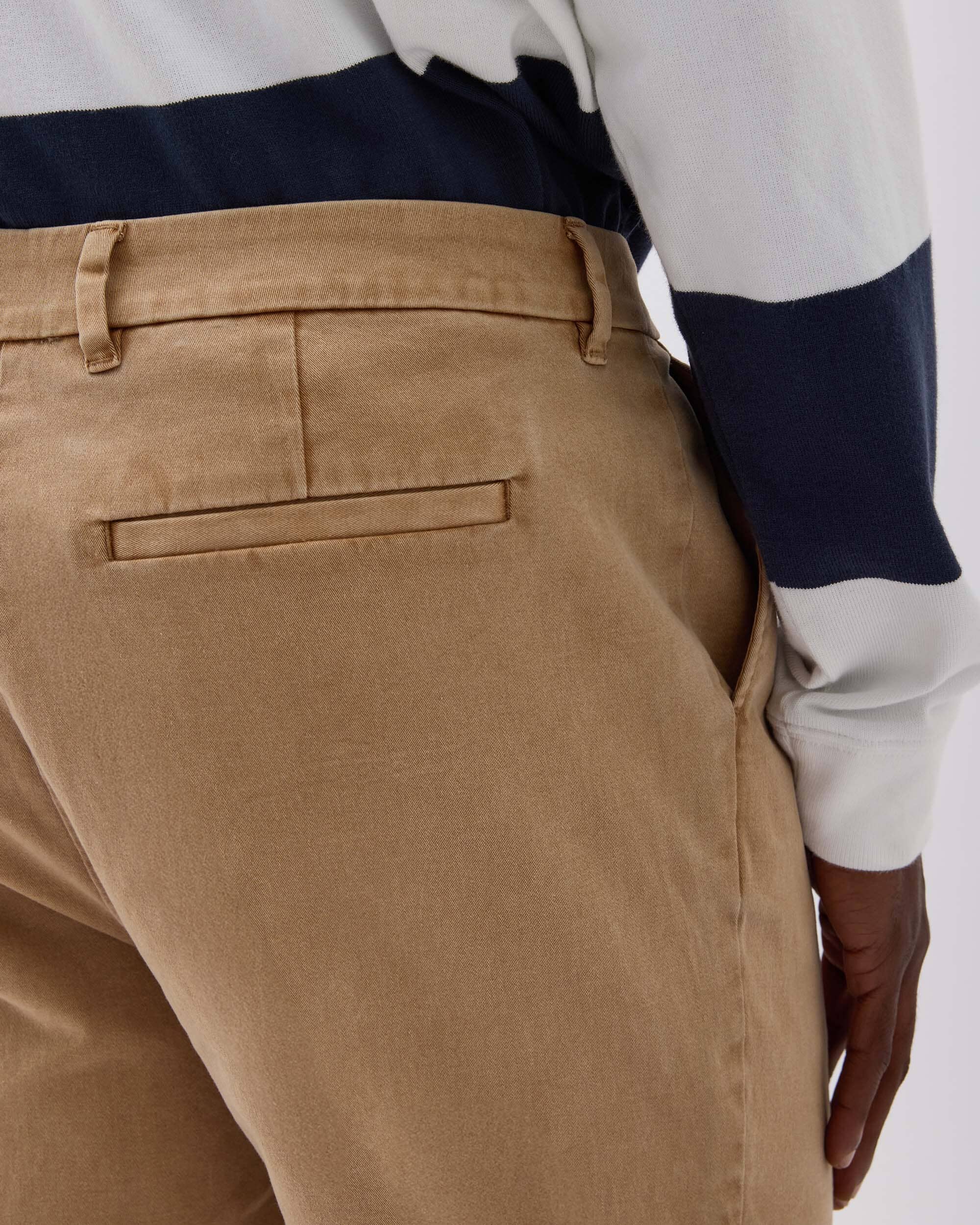 Mens Pleated Lightweight Chino - Stretch Cotton Twill - Khaki - Image 5