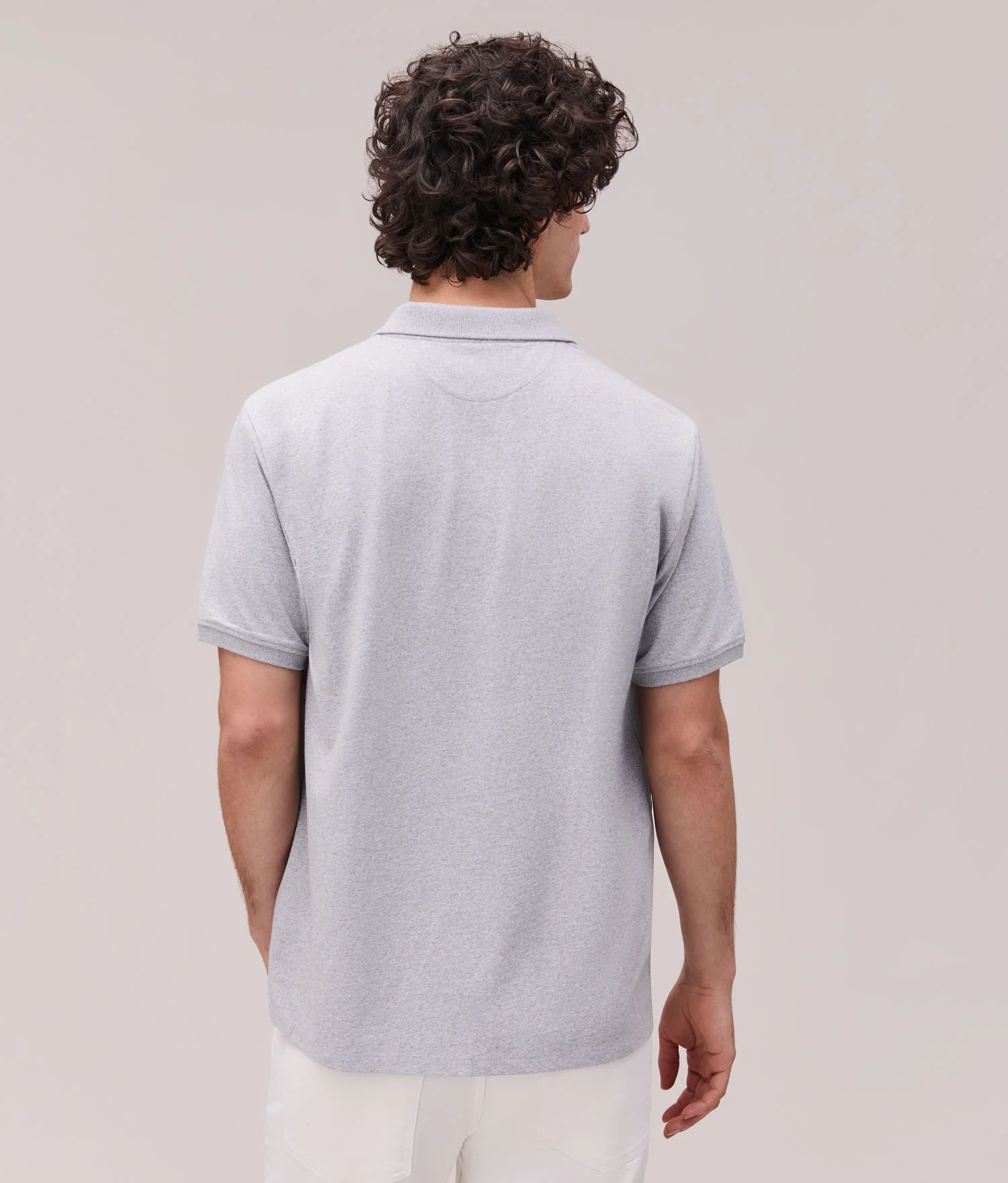 Mens Recycled Cotton Polo - Recycled Jersey - Heather Grey - Image 2