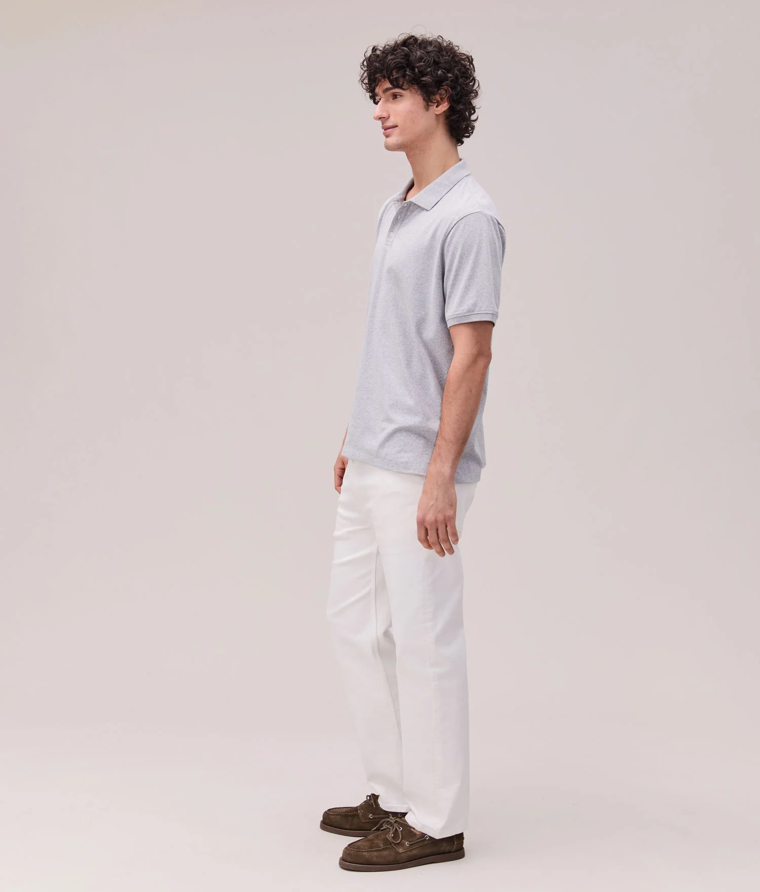 Mens Recycled Cotton Polo - Recycled Jersey - Heather Grey - Image 3
