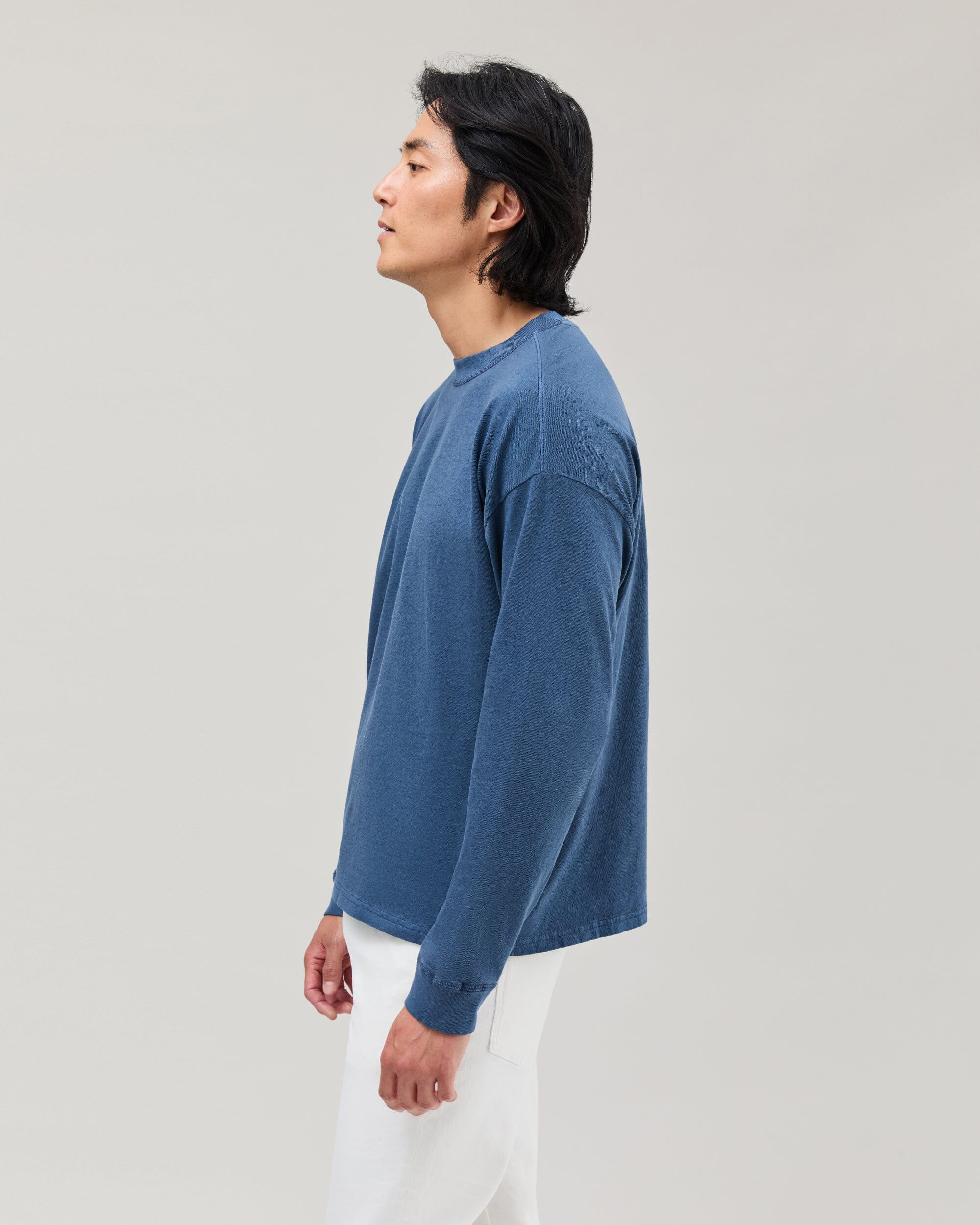 Mens Relaxed Long Sleeve Tee - Pigment Dye Jersey - Moonlit Ocean - Image 3