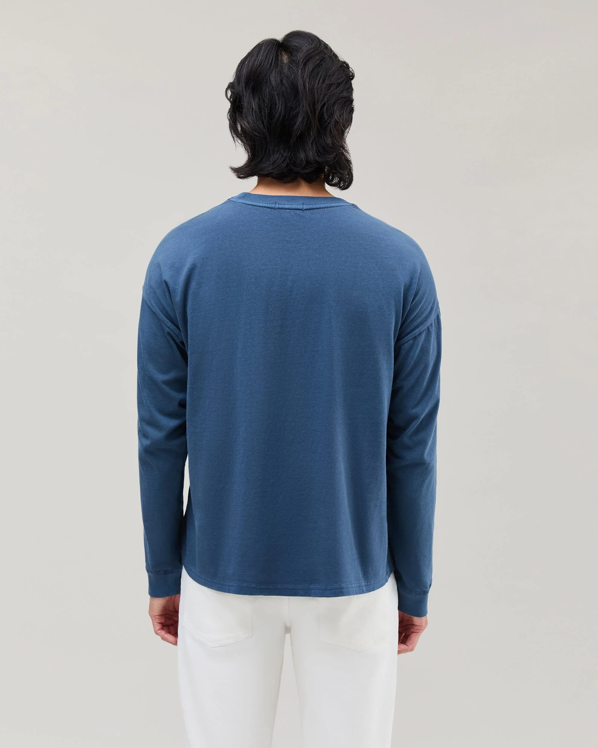 Mens Relaxed Long Sleeve Tee - Pigment Dye Jersey - Moonlit Ocean - Image 4
