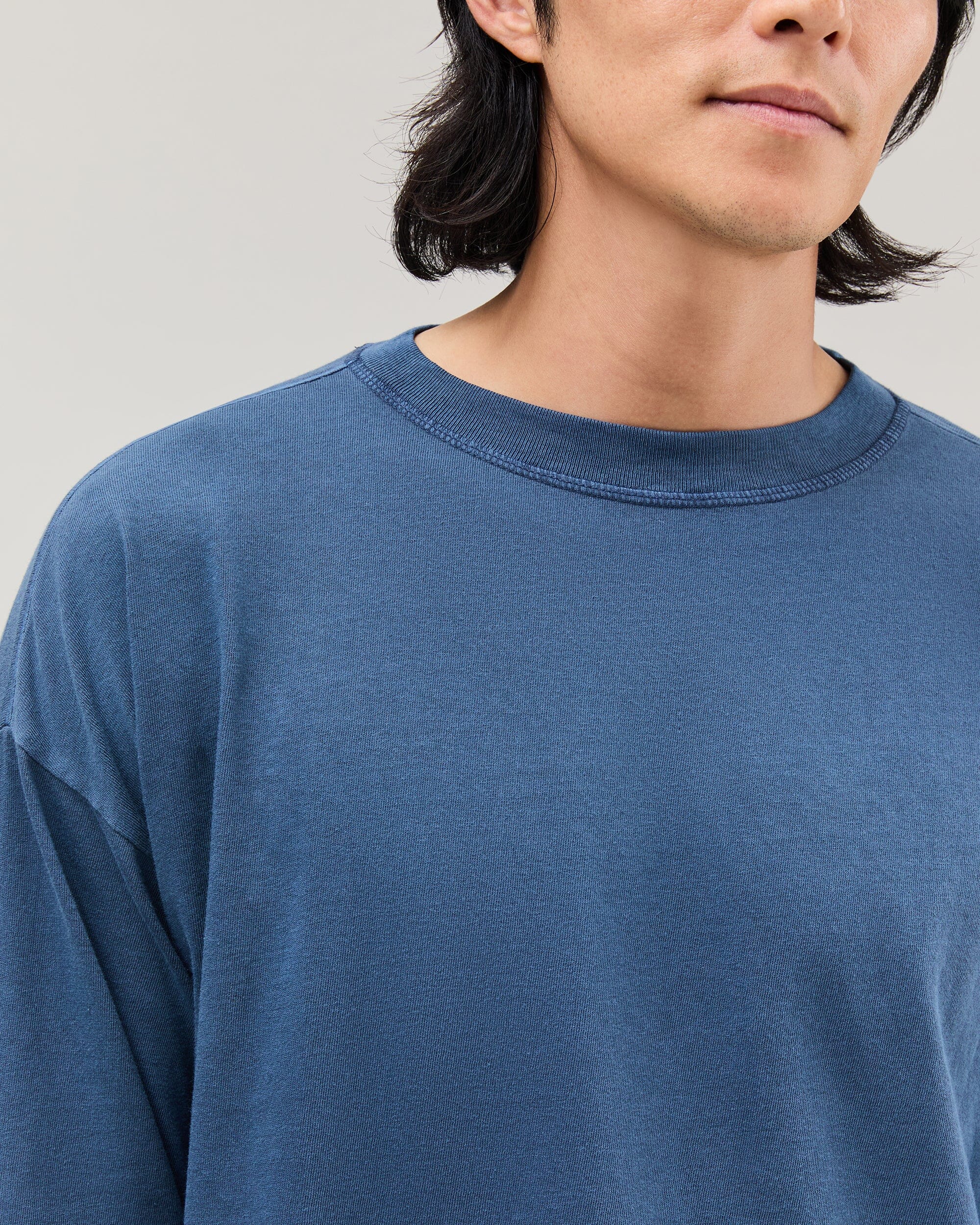 Mens Relaxed Long Sleeve Tee - Pigment Dye Jersey - Moonlit Ocean - Image 5