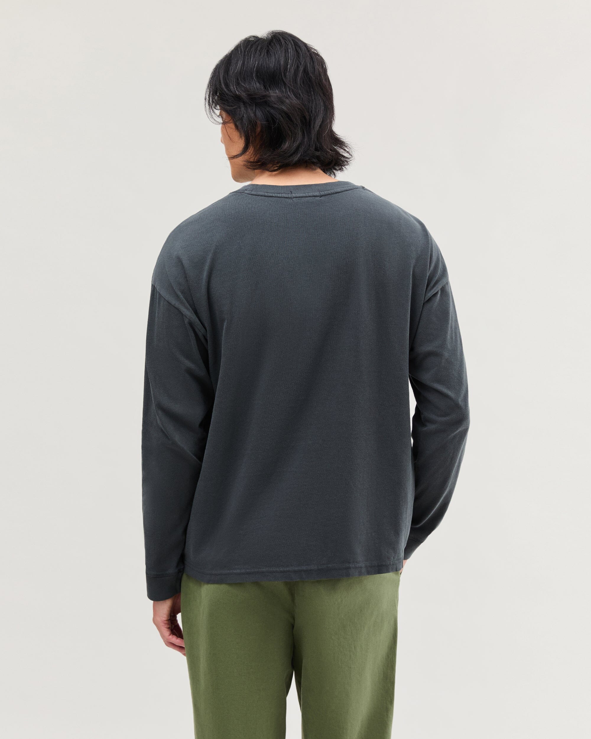 Mens Relaxed Long Sleeve Tee - Pigment Dye Jersey - Stretch Limo - Image 4
