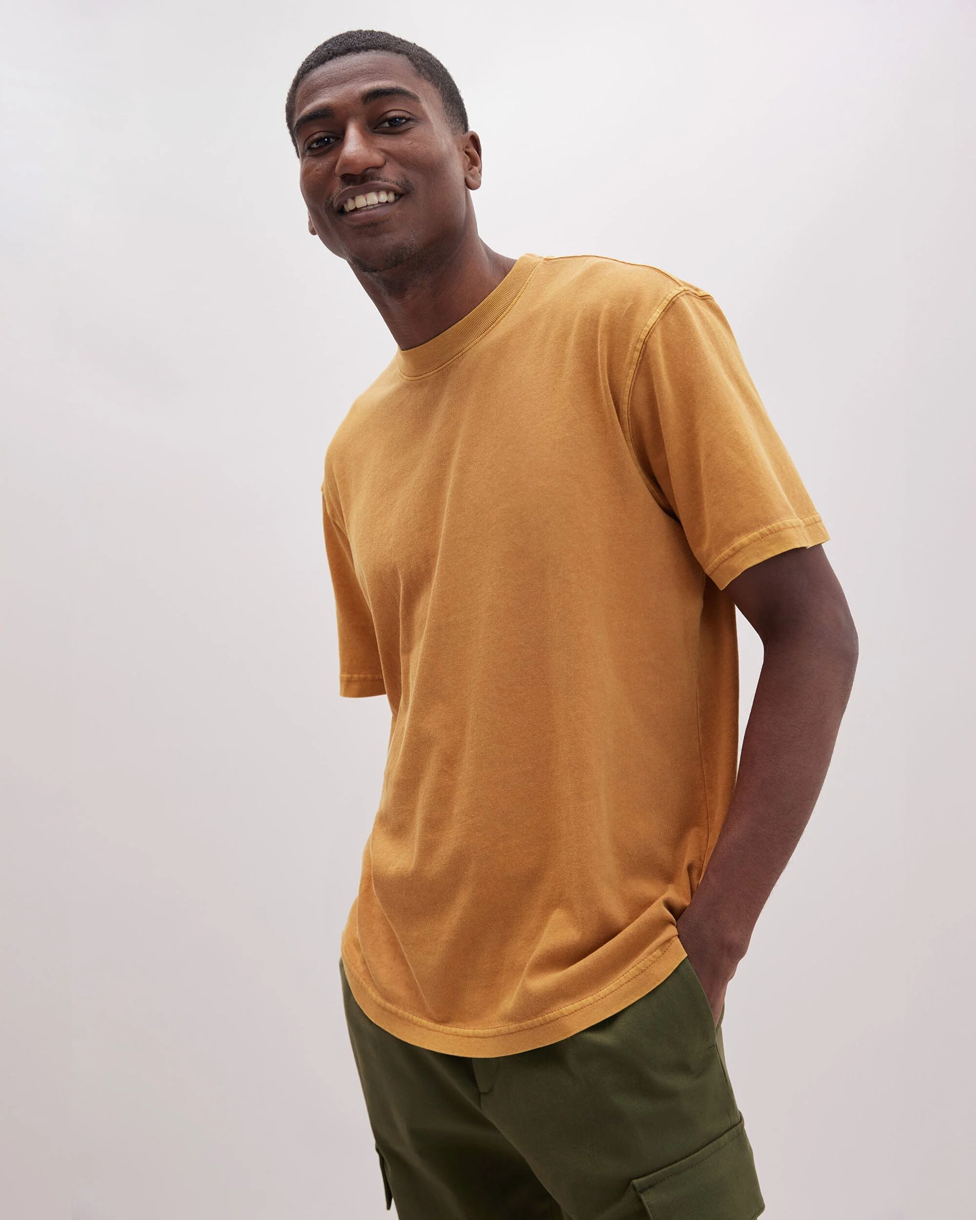 Mens Relaxed Short Sleeve Tee - Pigment Dye Jersey - Gold Spice