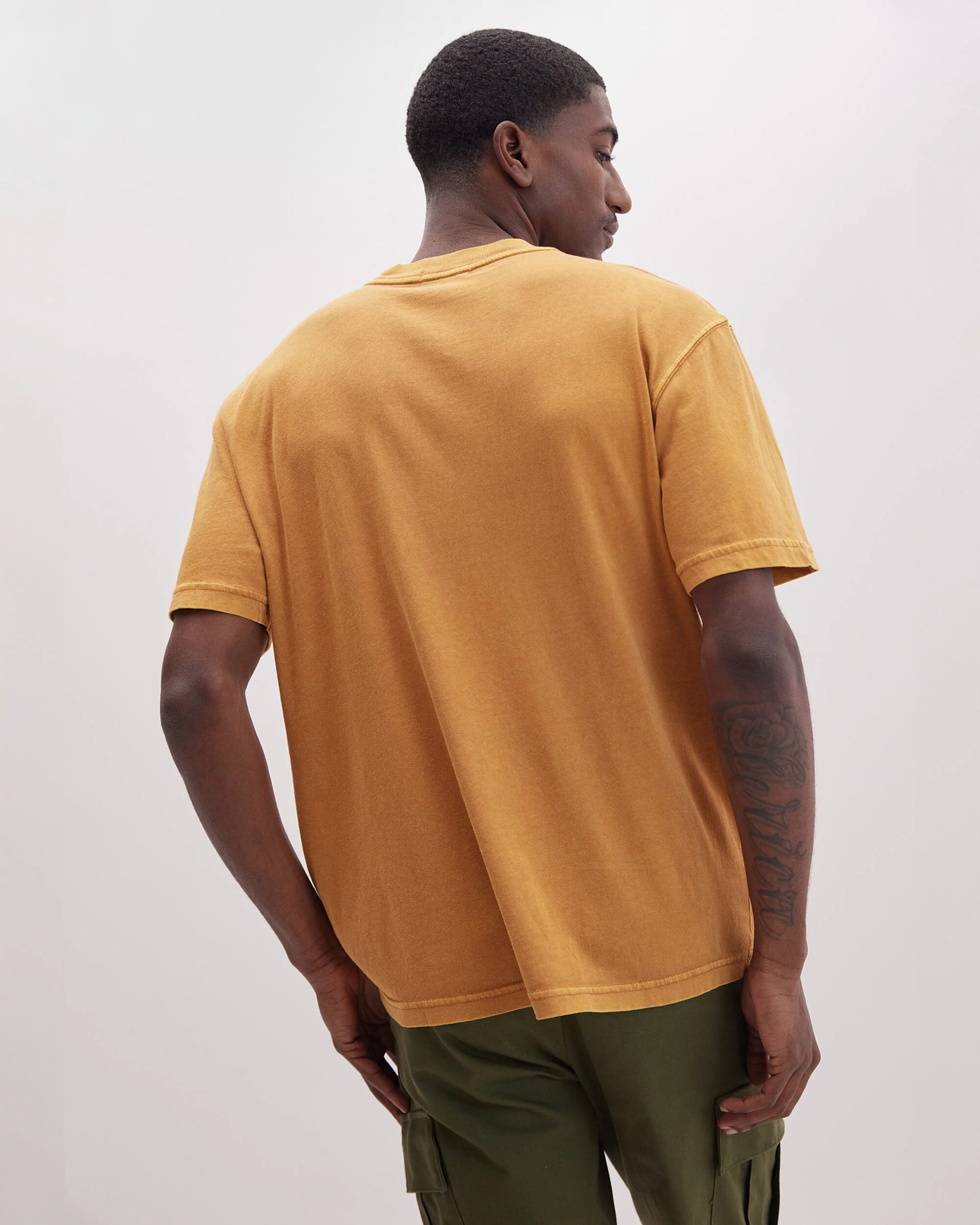 Mens Relaxed Short Sleeve Tee - Pigment Dye Jersey - Gold Spice - Image 3