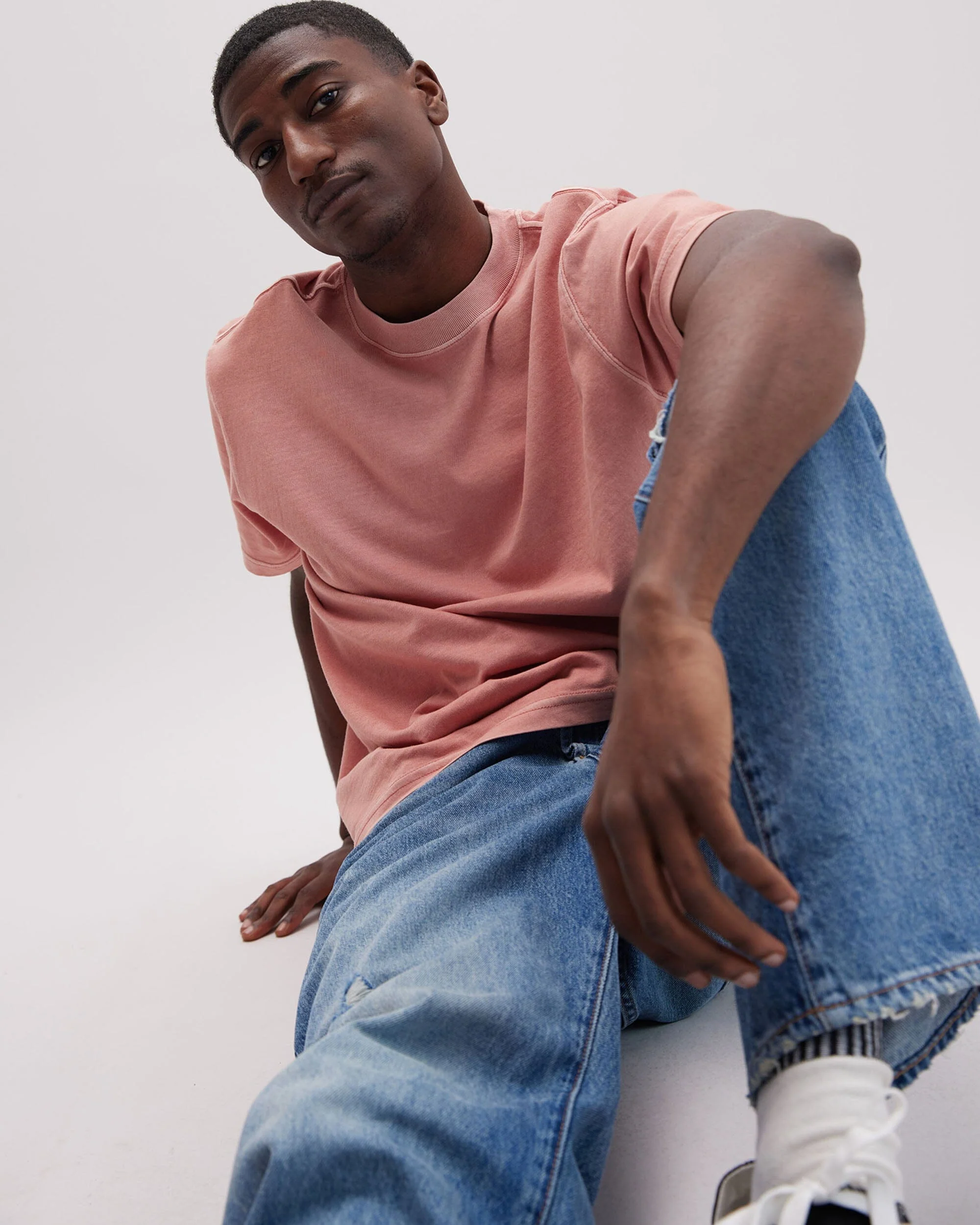 Mens Relaxed Short Sleeve Tee - Pigment Dye Jersey - Pink Sands - Image 2