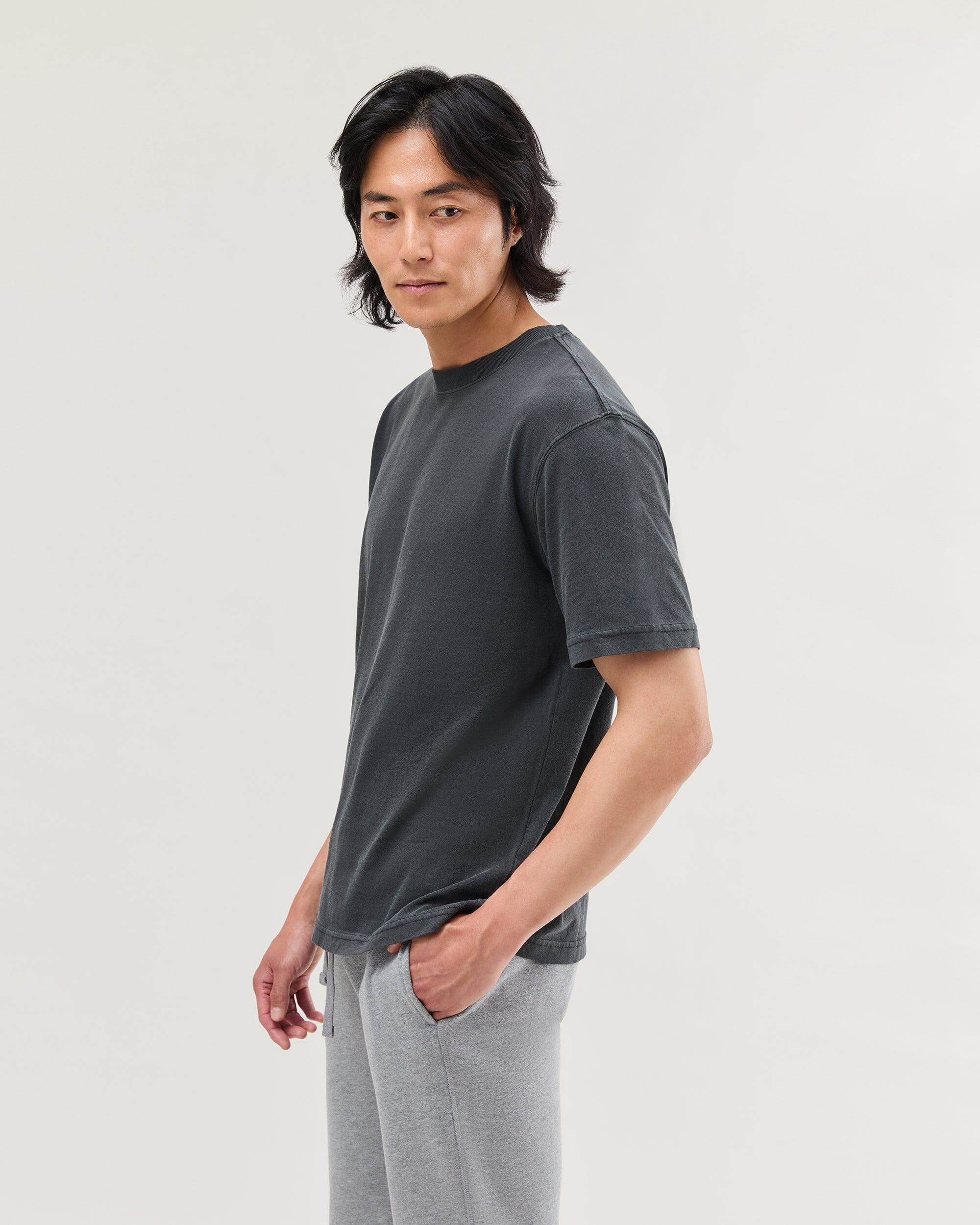 Mens Relaxed Short Sleeve Tee - Pigment Dye Jersey - Stretch Limo - Image 3