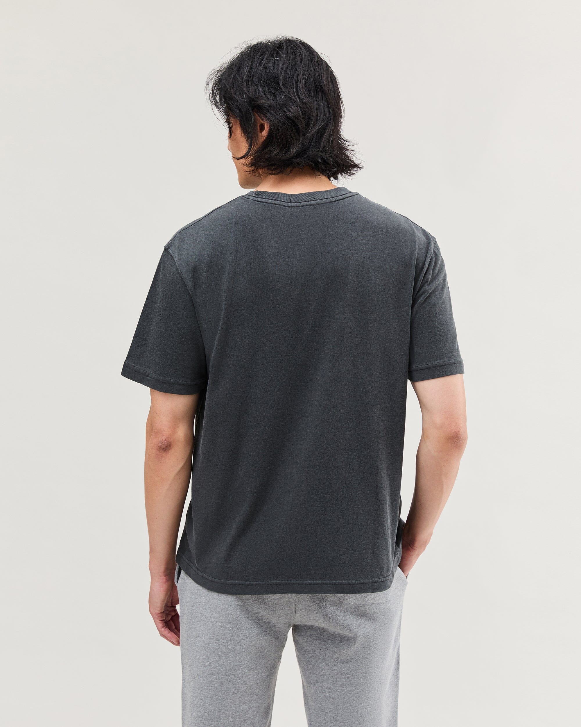 Mens Relaxed Short Sleeve Tee - Pigment Dye Jersey - Stretch Limo - Image 4