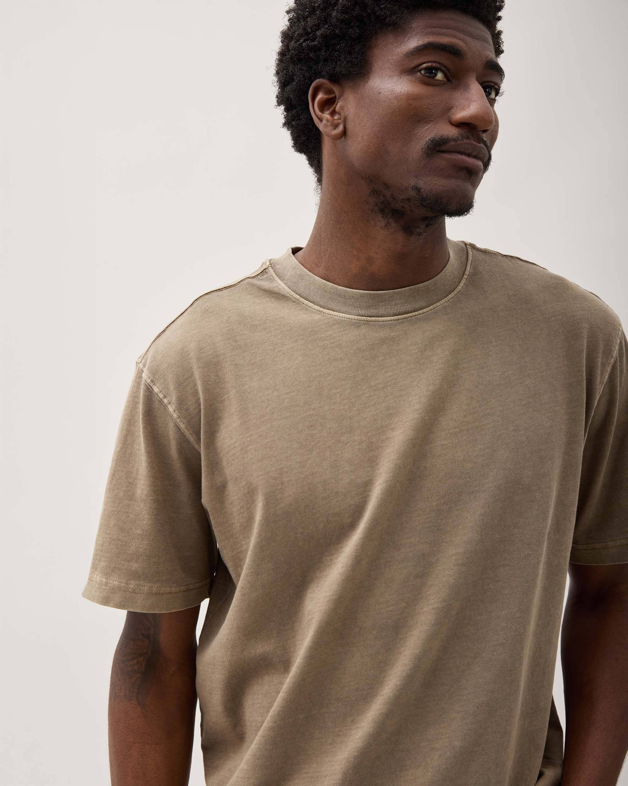 Mens Relaxed Short Sleeve Tee - Pigment Dye Jersey - Warm Grey - Image 4