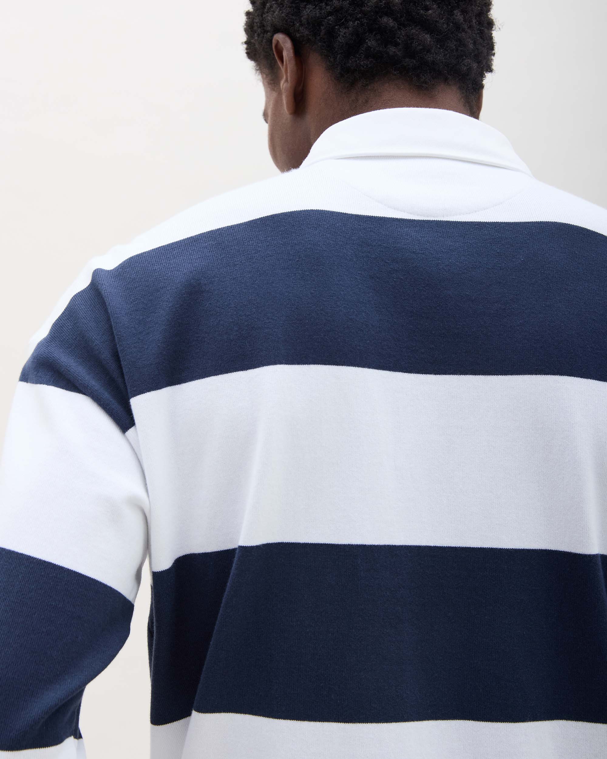 Mens Heavy Pima Rugby Polo - Pima Cotton Jersey - Blue Nights Stripe - Image 4
