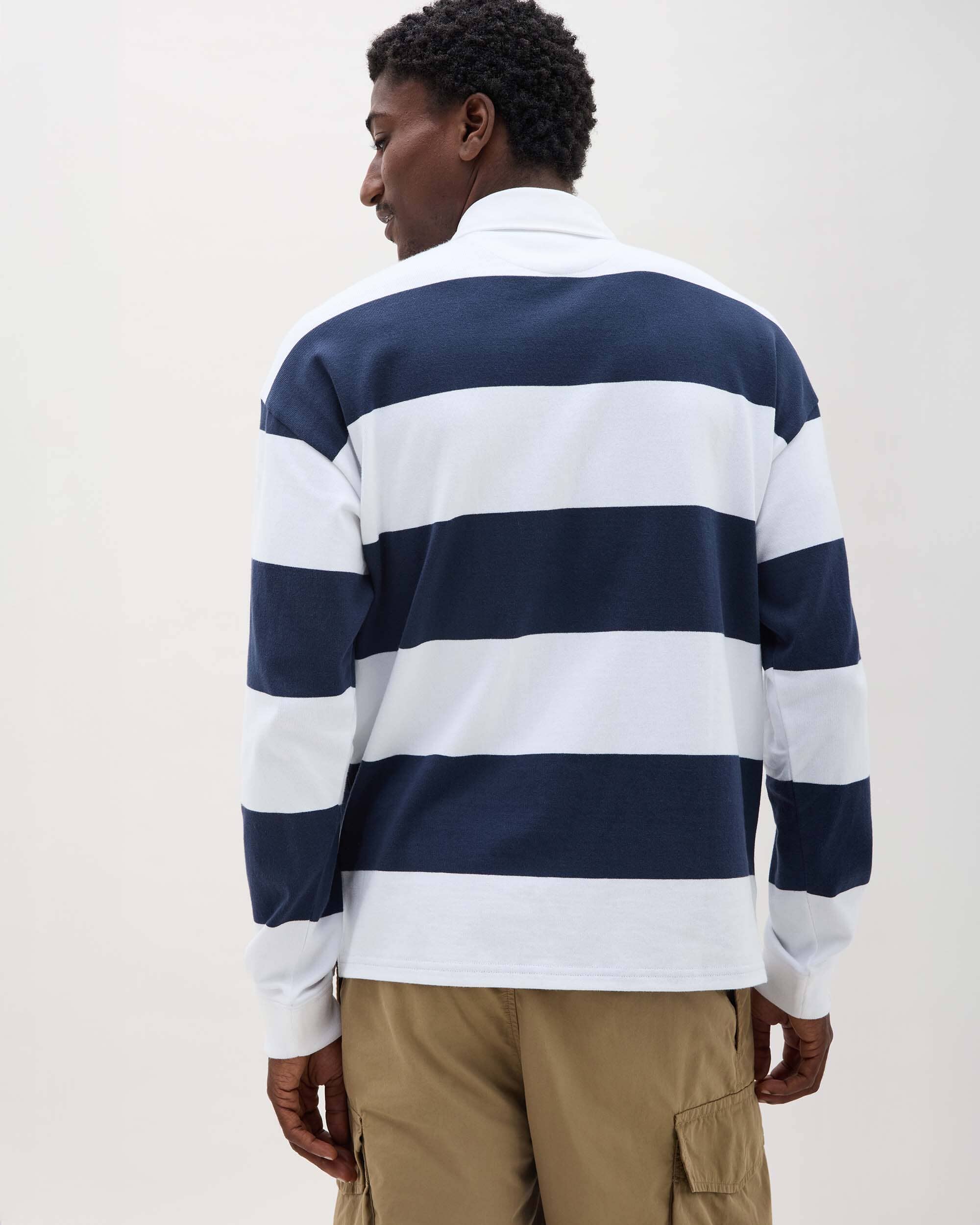 Mens Heavy Pima Rugby Polo - Pima Cotton Jersey - Blue Nights Stripe - Image 6