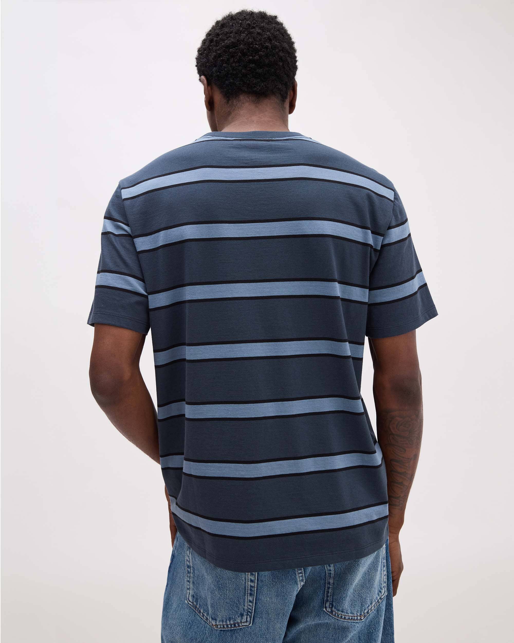 Mens Short Sleeve Stripe Pima Tee - Pima Cotton Jersey - Blue Nights Stripe - Image 3