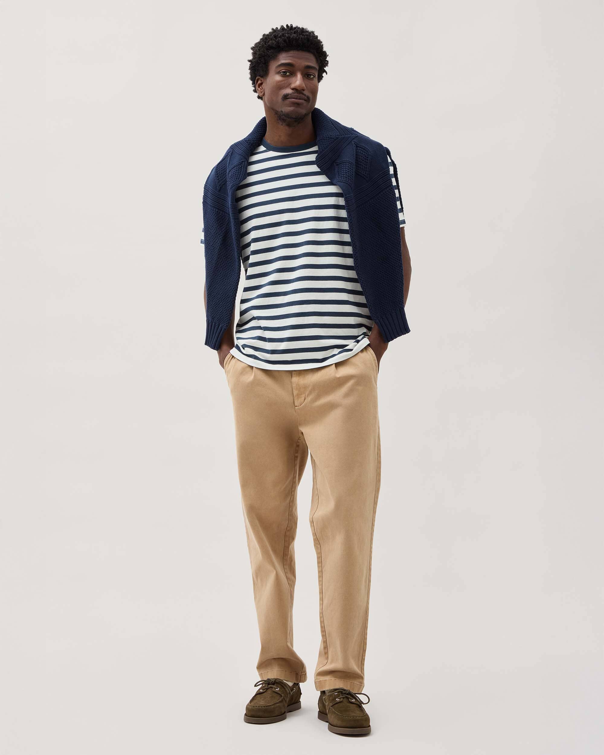 Mens Short Sleeve Stripe Pima Tee - Pima Cotton Jersey - Nautical Stripe - Image 3