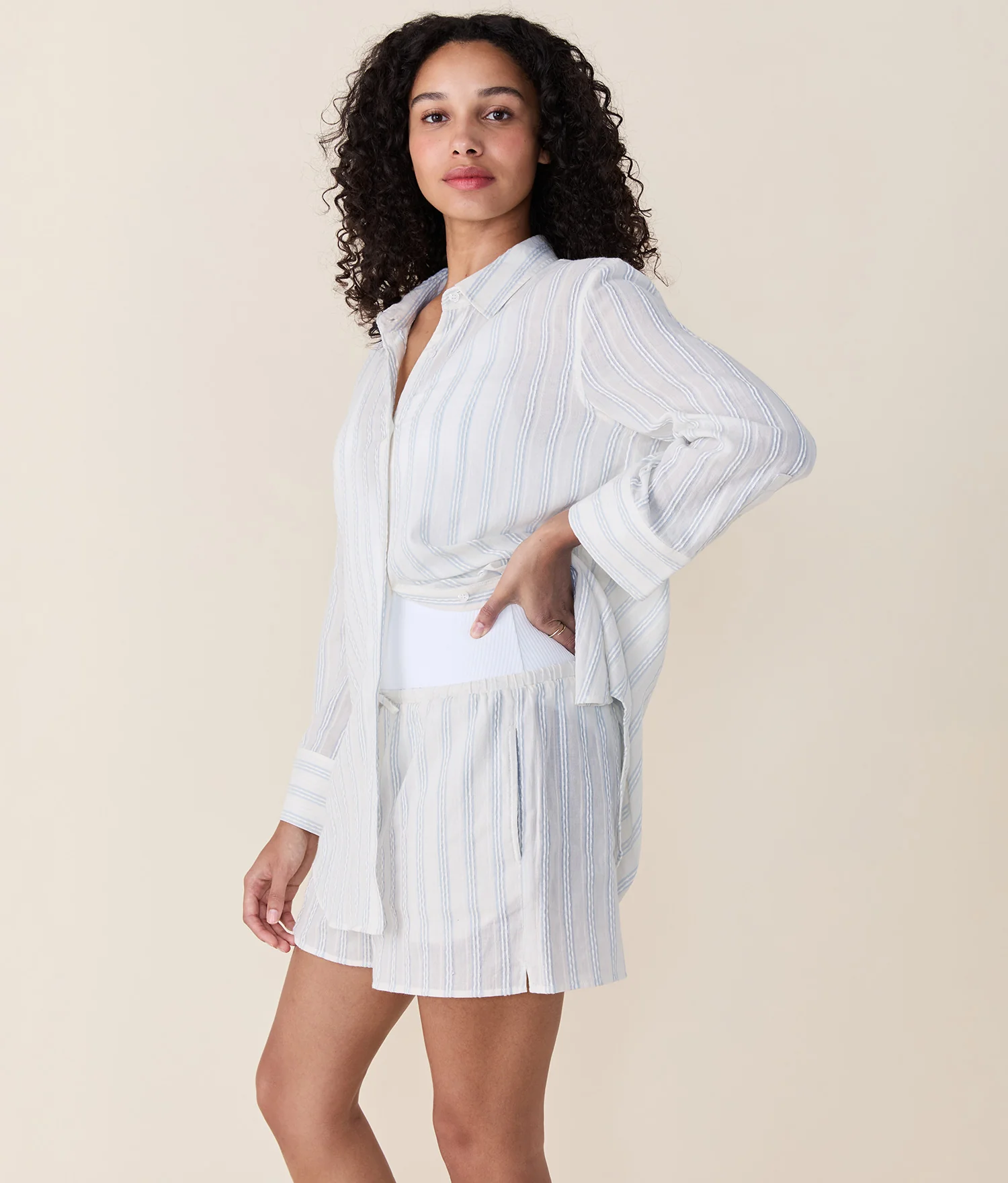 The Harbor Button Up - Ribbon Stripe - Feather - Image 4