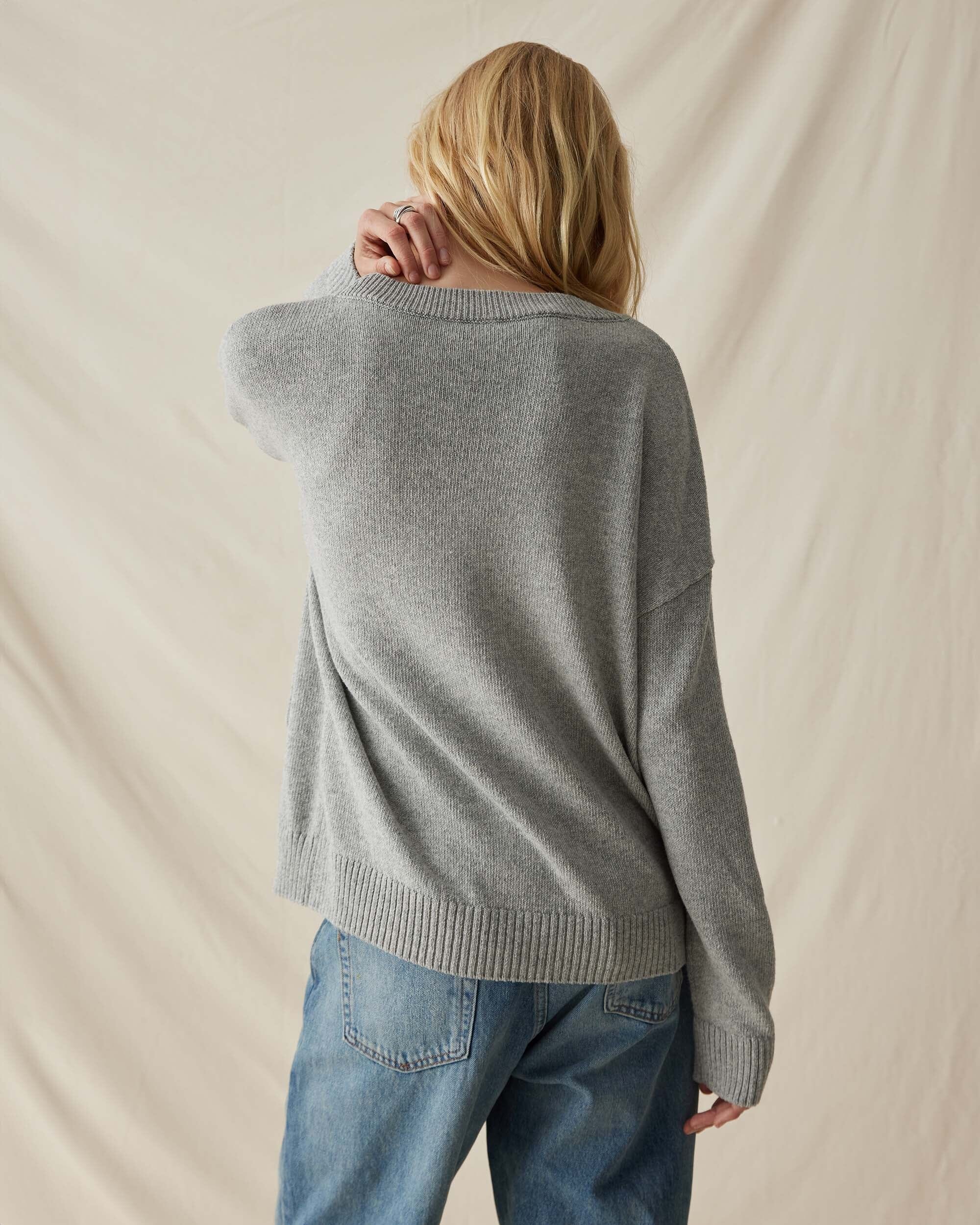 Womens Alexa Lightweight Cardigan - Cotton Sweater Knit - Heather Grey - Image 4