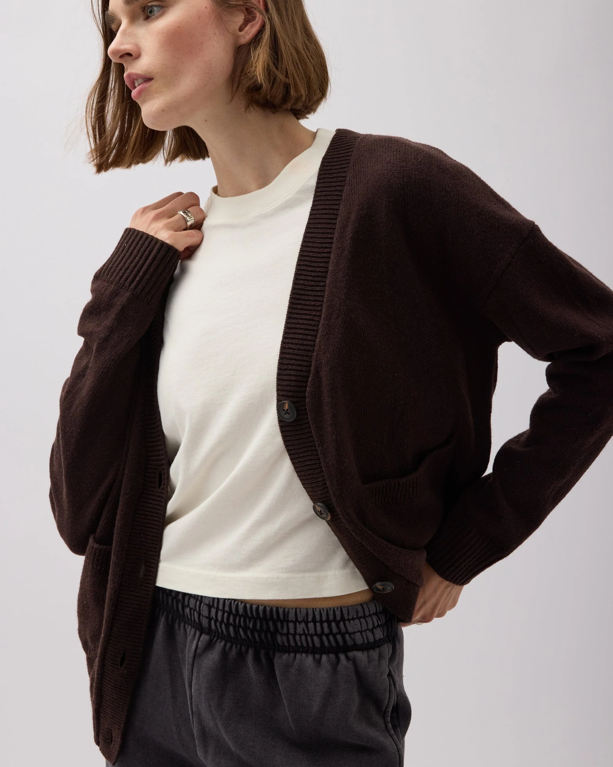 Womens Alexa Lightweight Cardigan - Cotton Sweater Knit - Mole - Image 3