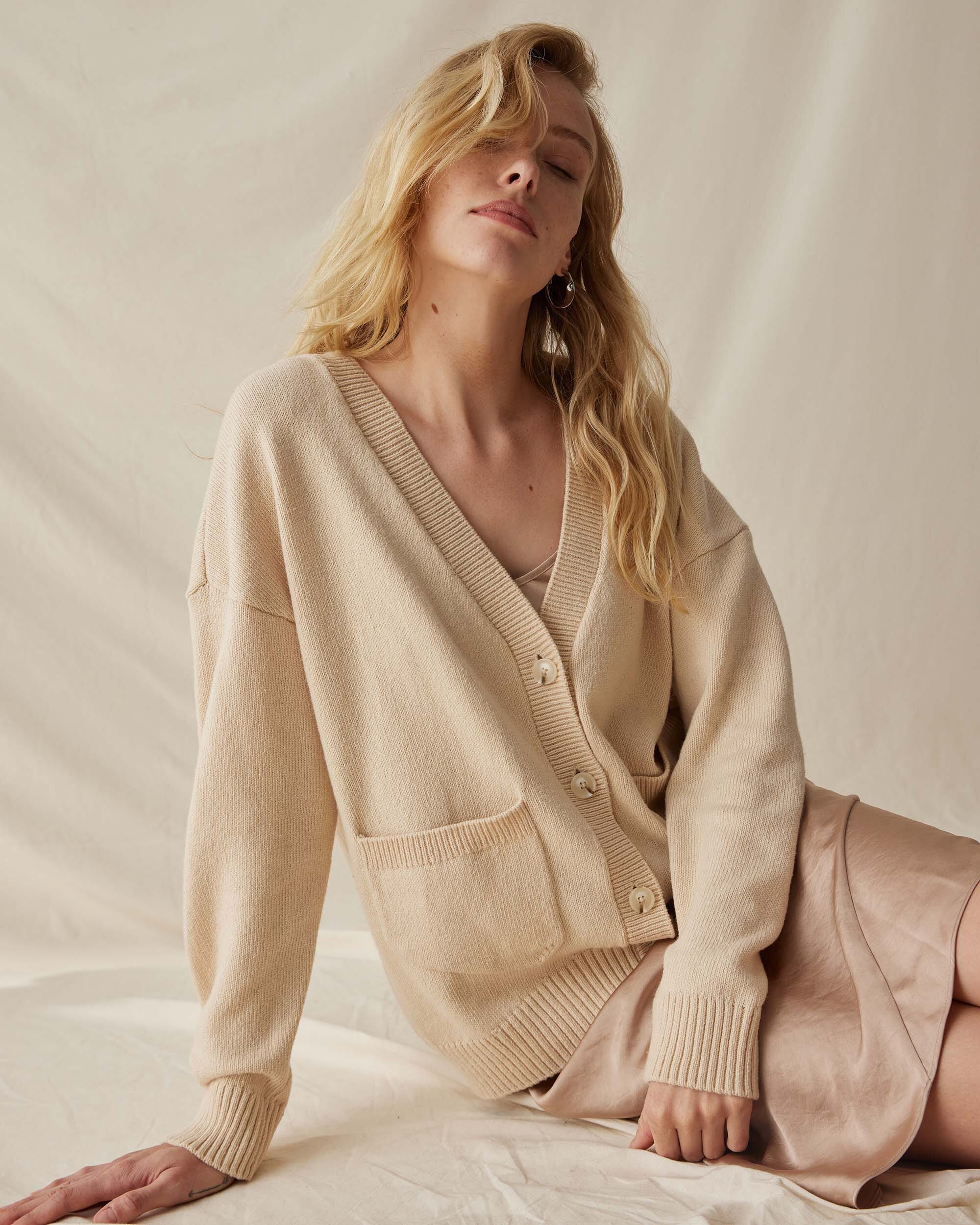 Womens Alexa Lightweight Cardigan - Cotton Sweater Knit - Whitecap - Image 4