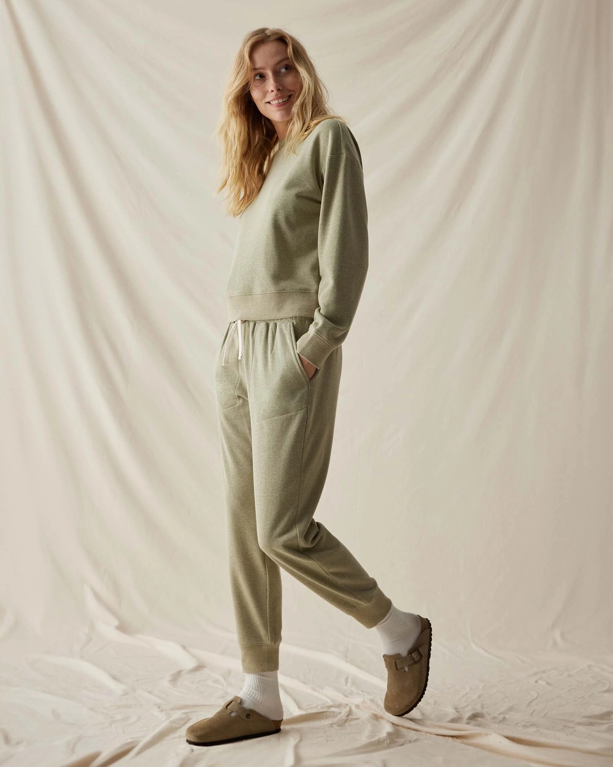Womens April Lightweight Sweatpant - French Terry - Green Ground - Image 2
