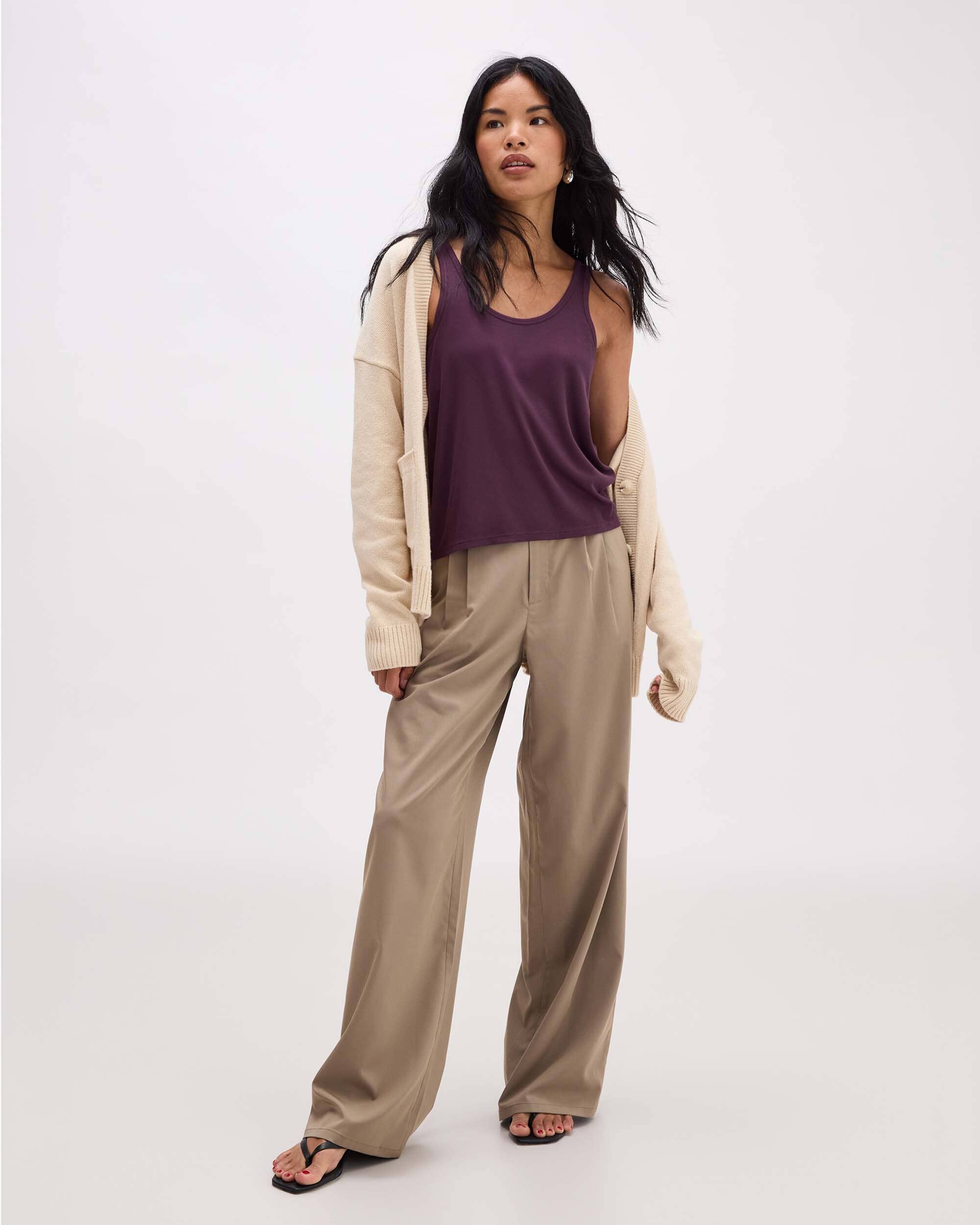 Womens Baby Rib Scoop Tank - Baby Rib Knit - Plum Wine - Image 2