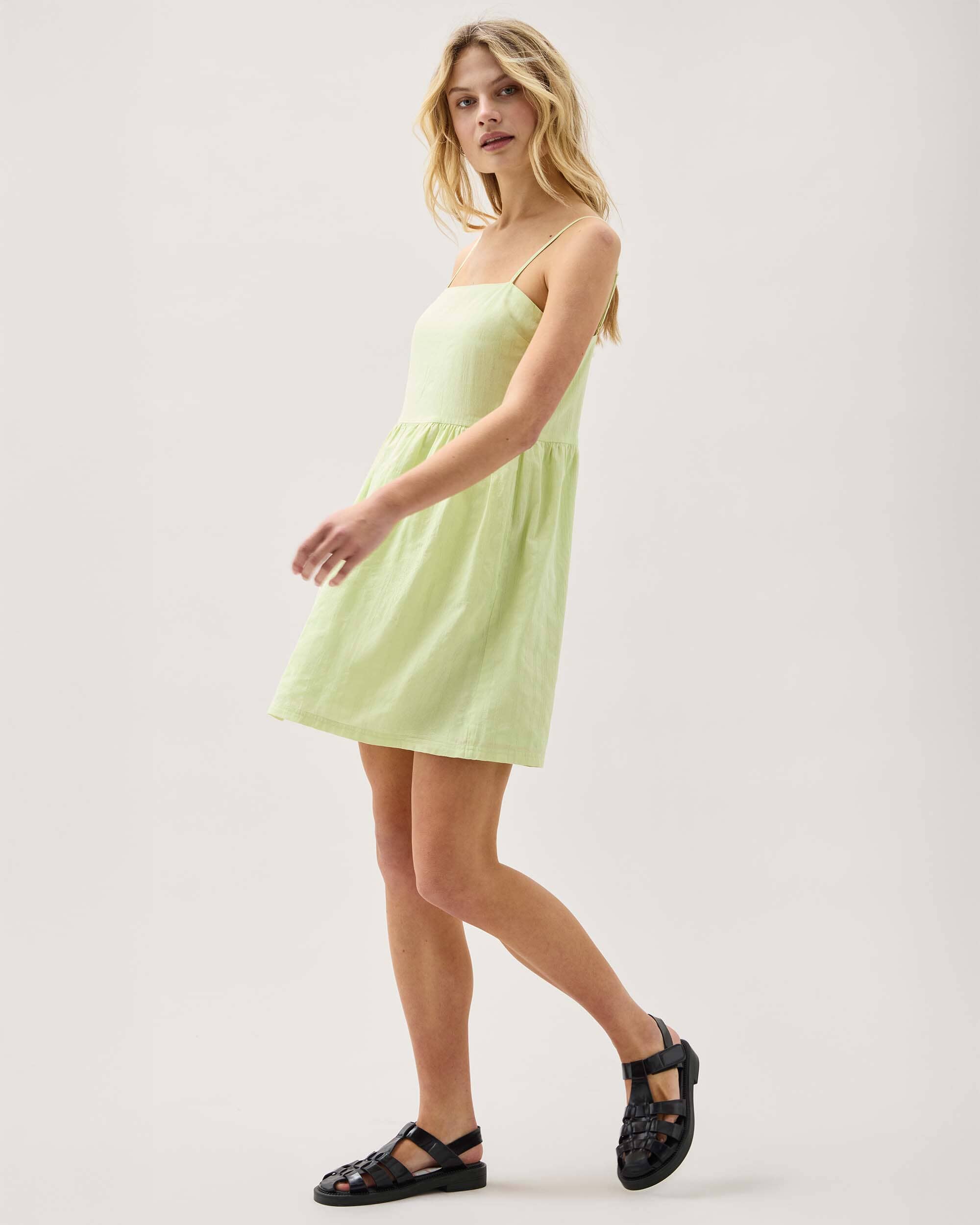 Womens Cardiff Mini Dress - Cotton Woven Dobby - Celery - Image 2