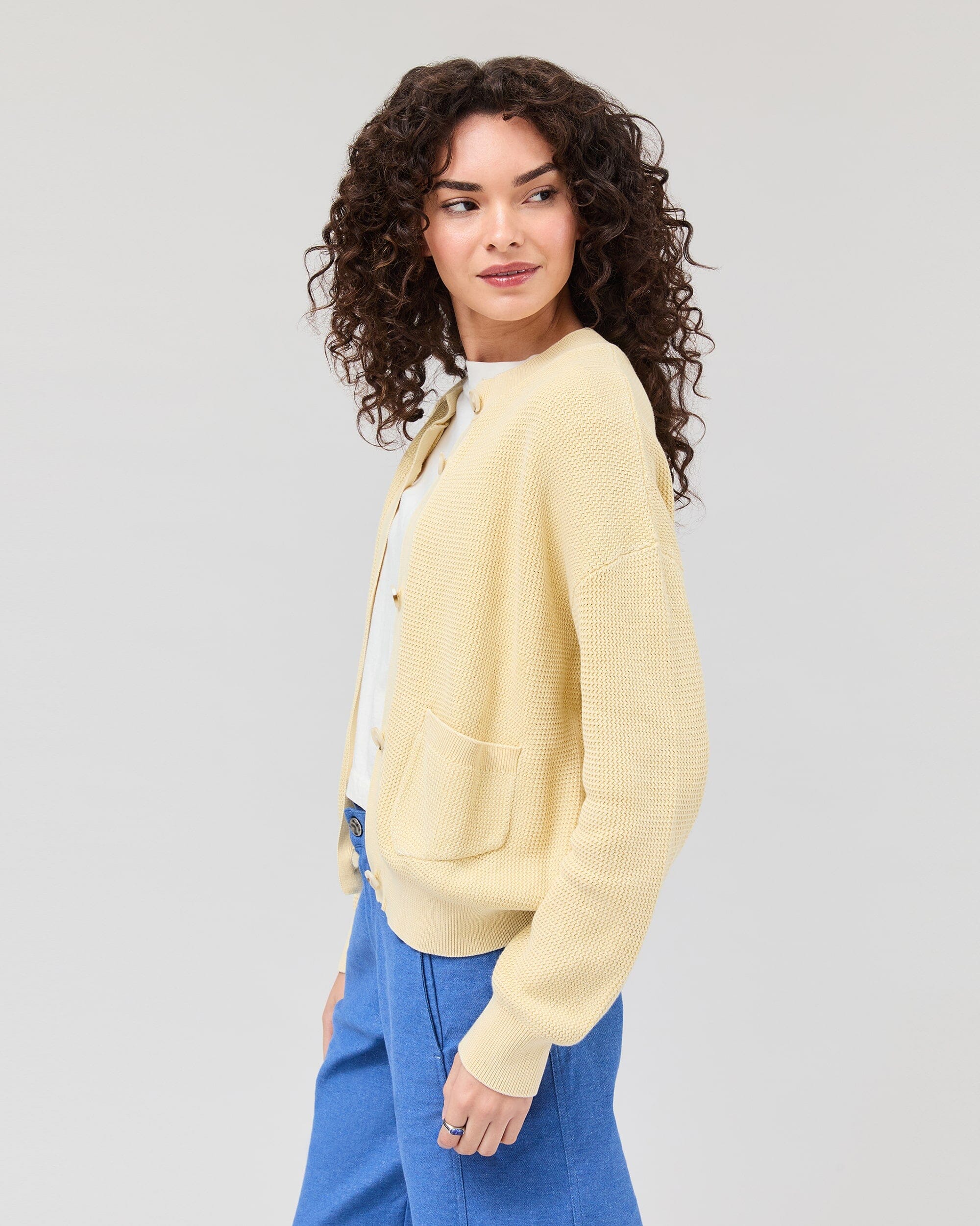 Womens Dune Cardigan - Cotton Sweater Knit - Golden Wheat - Image 3