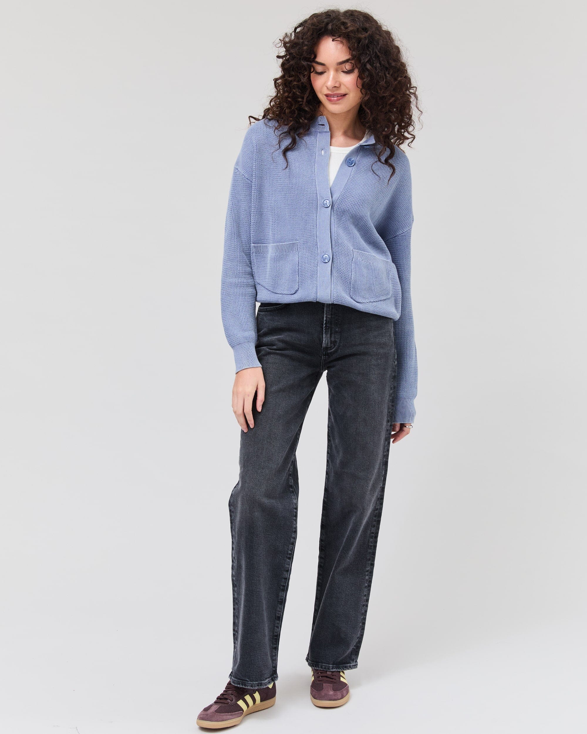 Womens Dune Cardigan - Cotton Sweater Knit - Vintage Indigo - Image 2