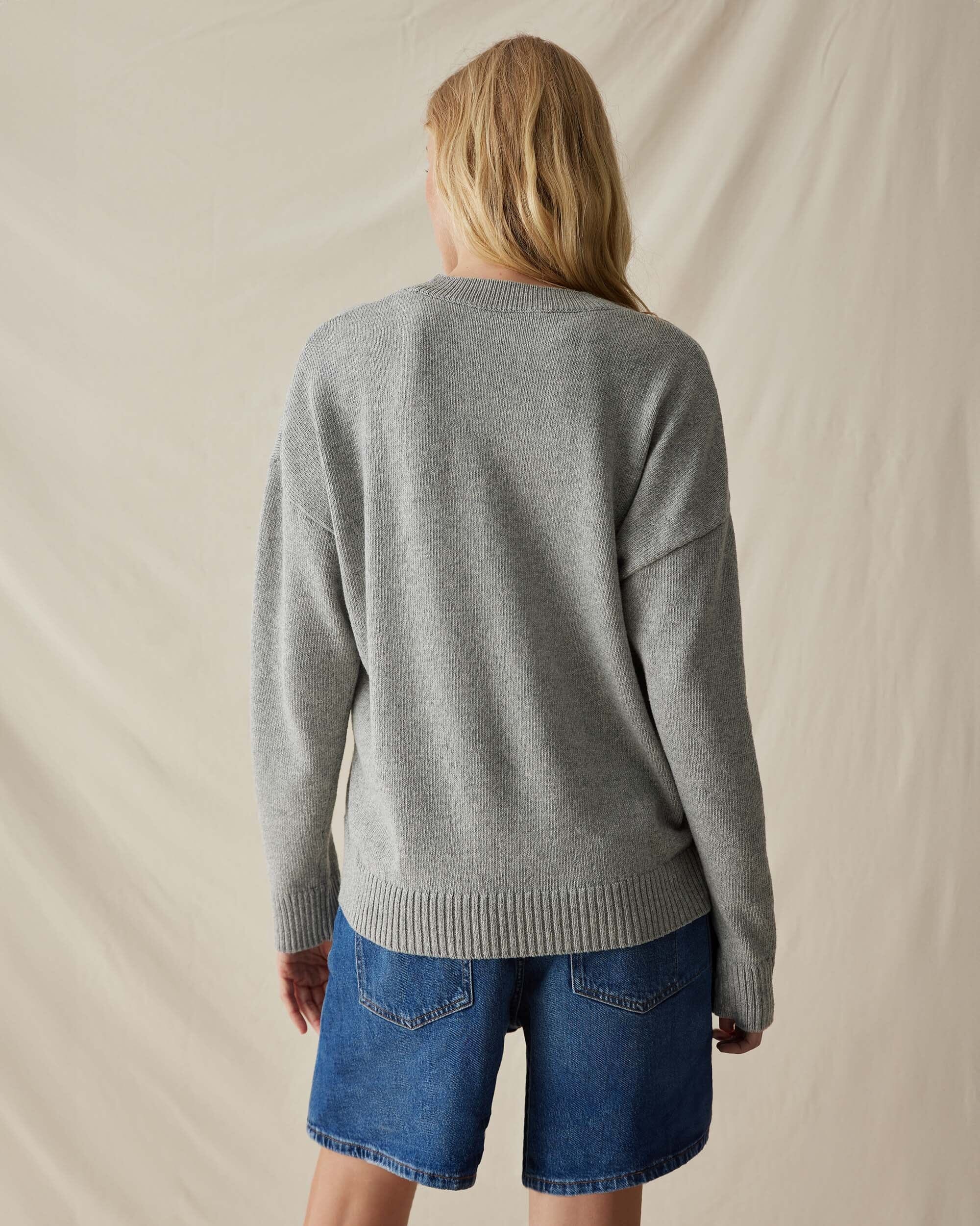 Womens Felicity Lightweight Sweater - Cotton Sweater Knit - Heather Grey - Image 3