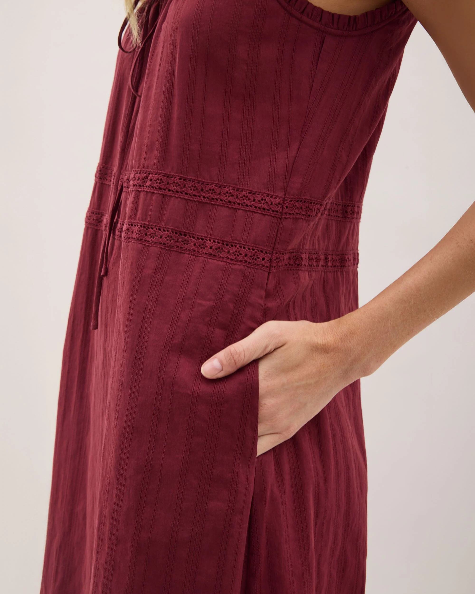 Womens Florence Sundress - Cotton Dobby - New Maroon - Image 6