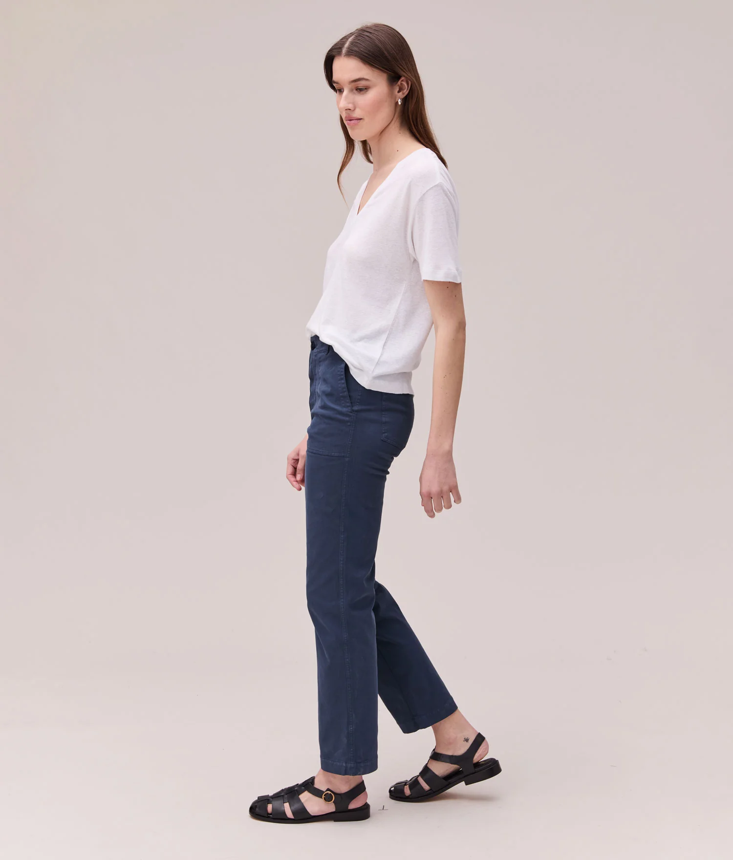 Womens Linen Jersey V Neck Tee - Linen Jersey - White - Image 3