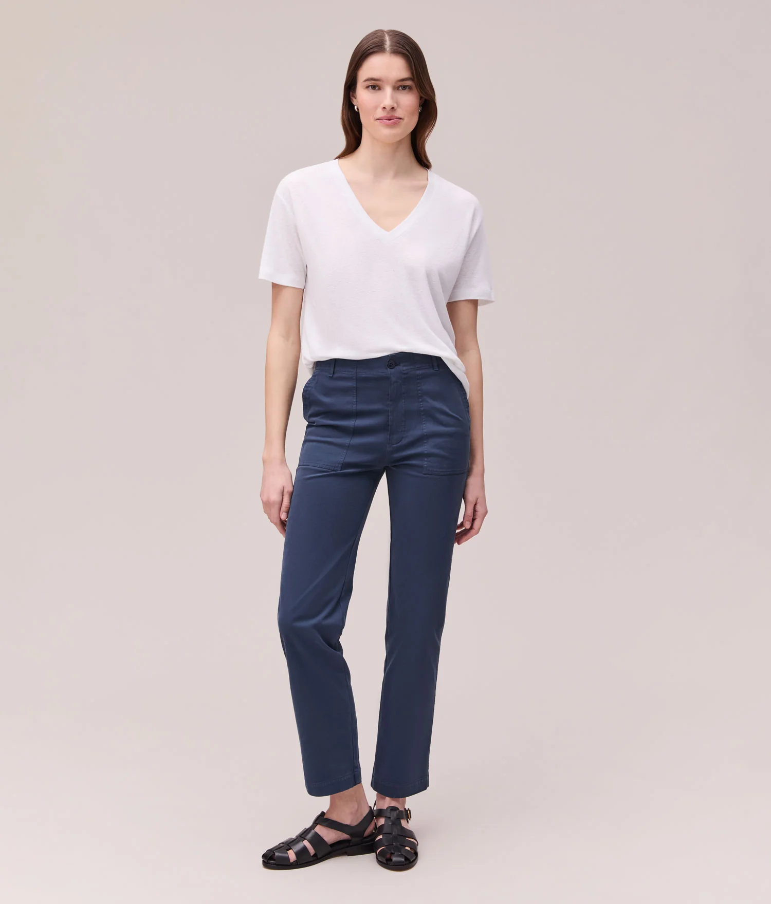 Womens Linen Jersey V Neck Tee - Linen Jersey - White - Image 4