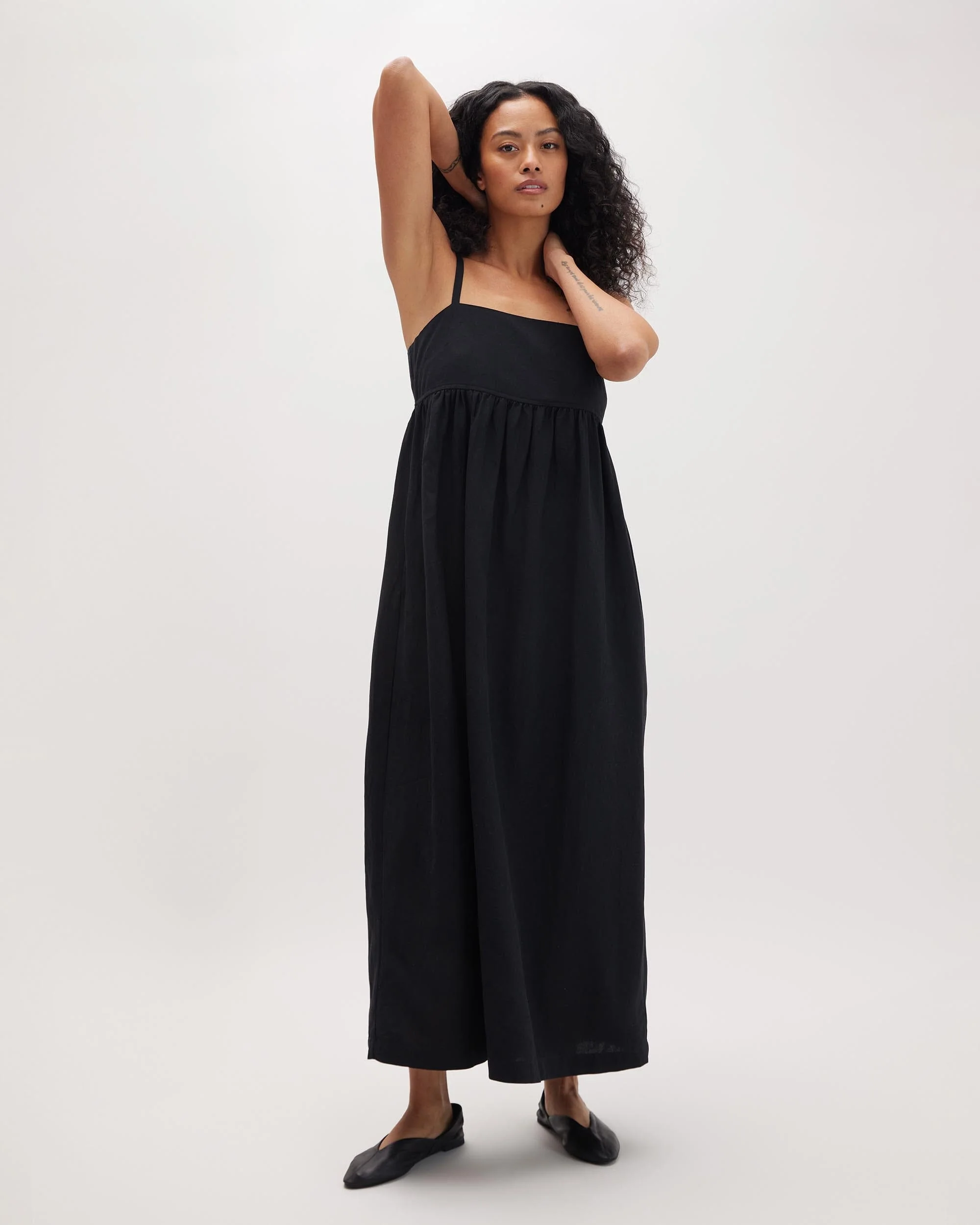 Womens Linen Maxi Dress - Rayon Linen Woven - Black